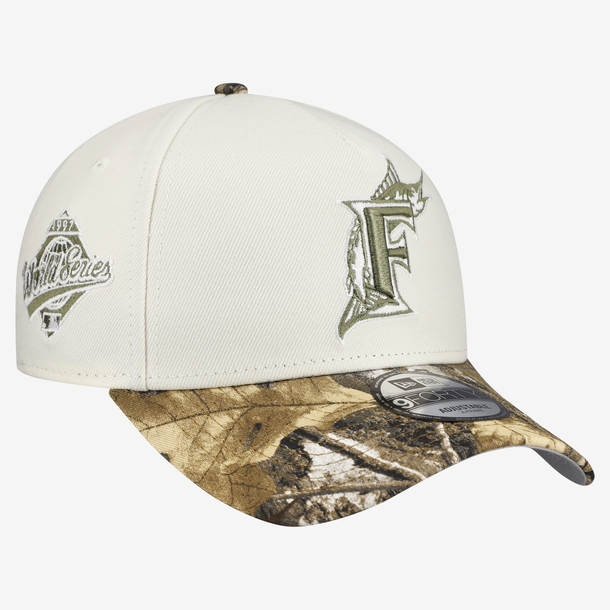 Casquette ajustable New Era 9FORTY A-Frame crème/camouflage Realtree Miami Marlins pour homme