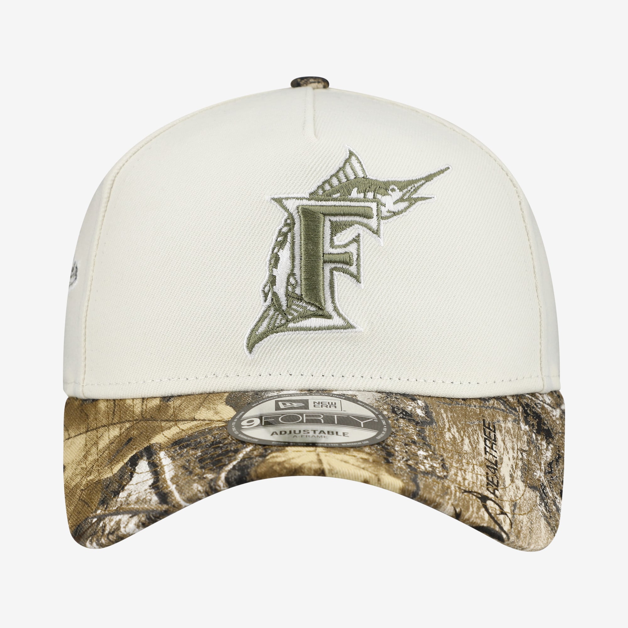 Casquette ajustable New Era 9FORTY A-Frame crème/camouflage Realtree Miami Marlins pour homme