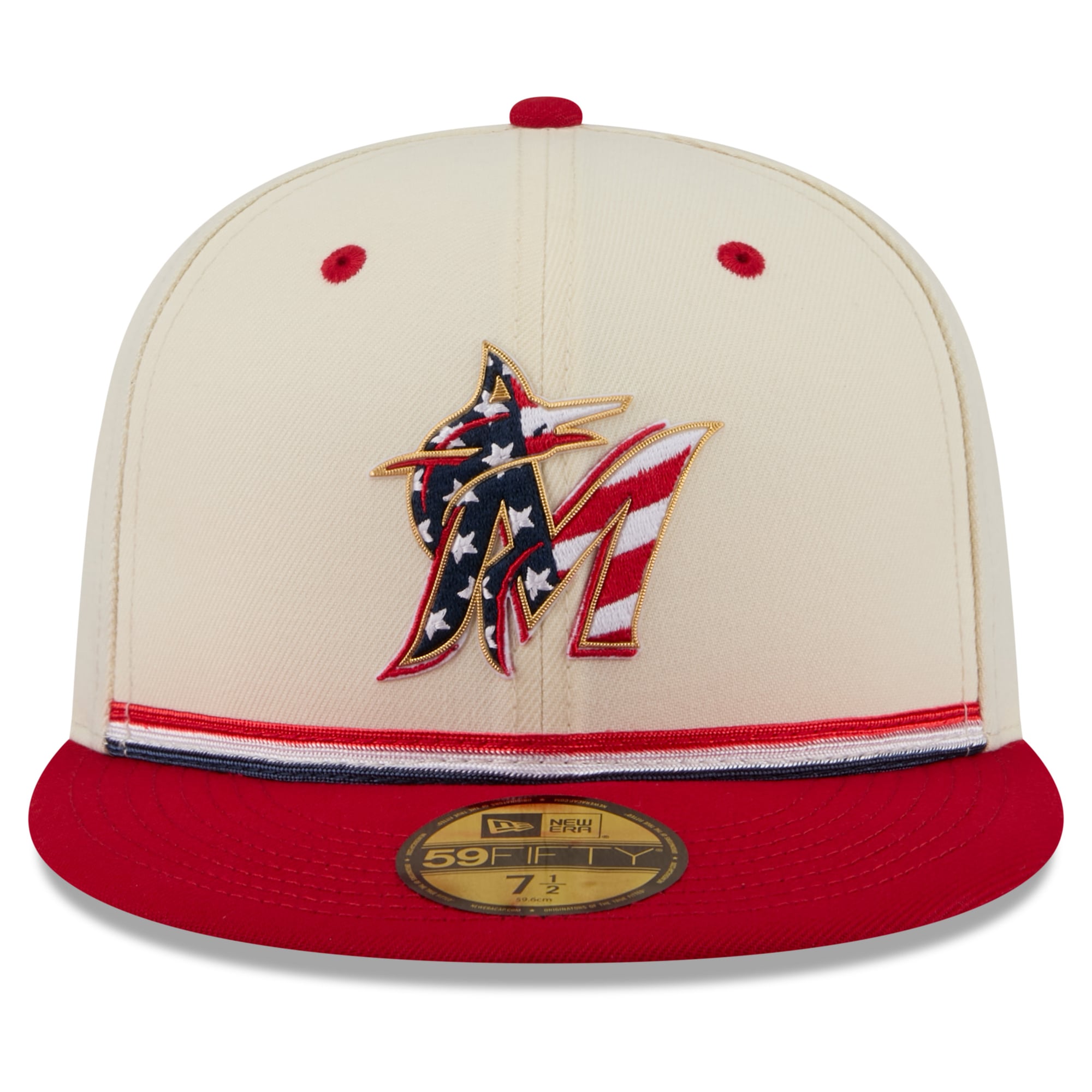 Men's New Era Cream/Red Miami Marlins USA 250 Fourth of July 59FIFTY Fitted Hat