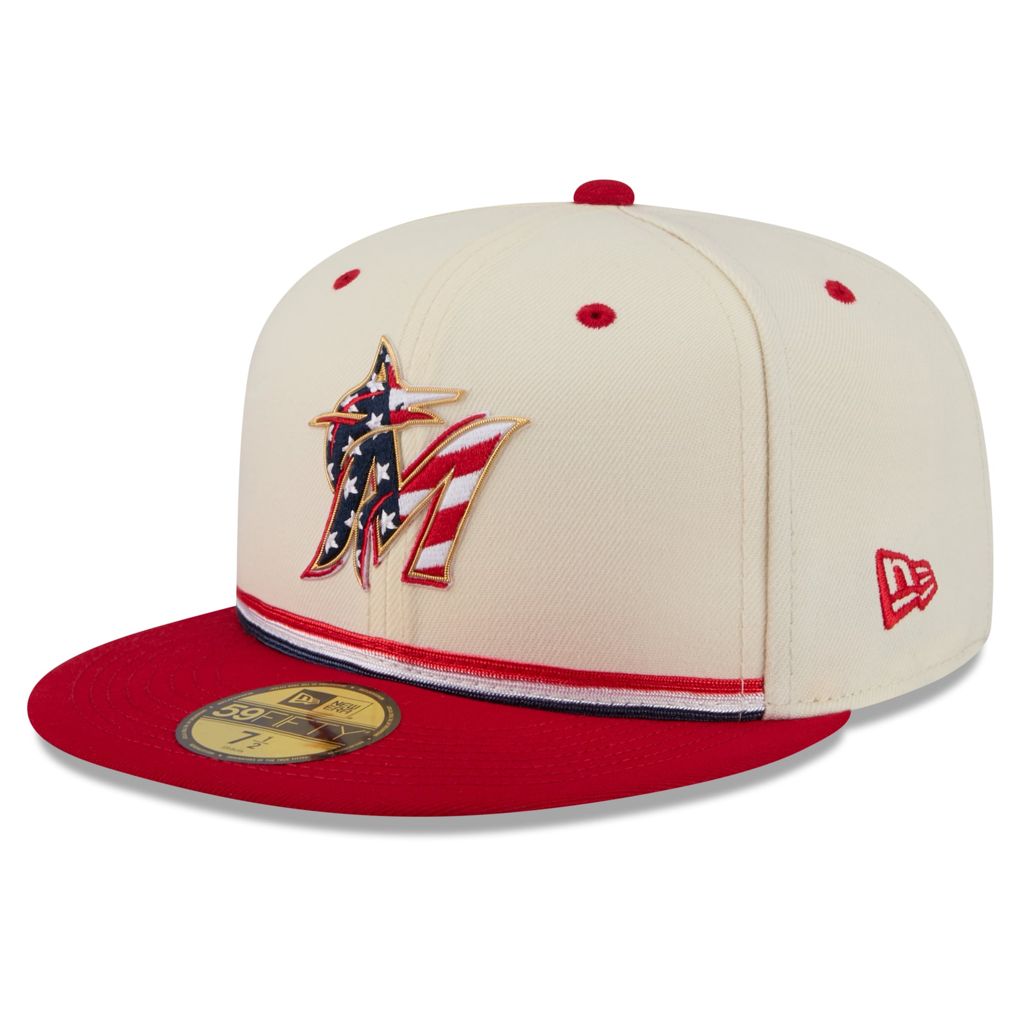 Men's New Era Cream/Red Miami Marlins USA 250 Fourth of July 59FIFTY Fitted Hat