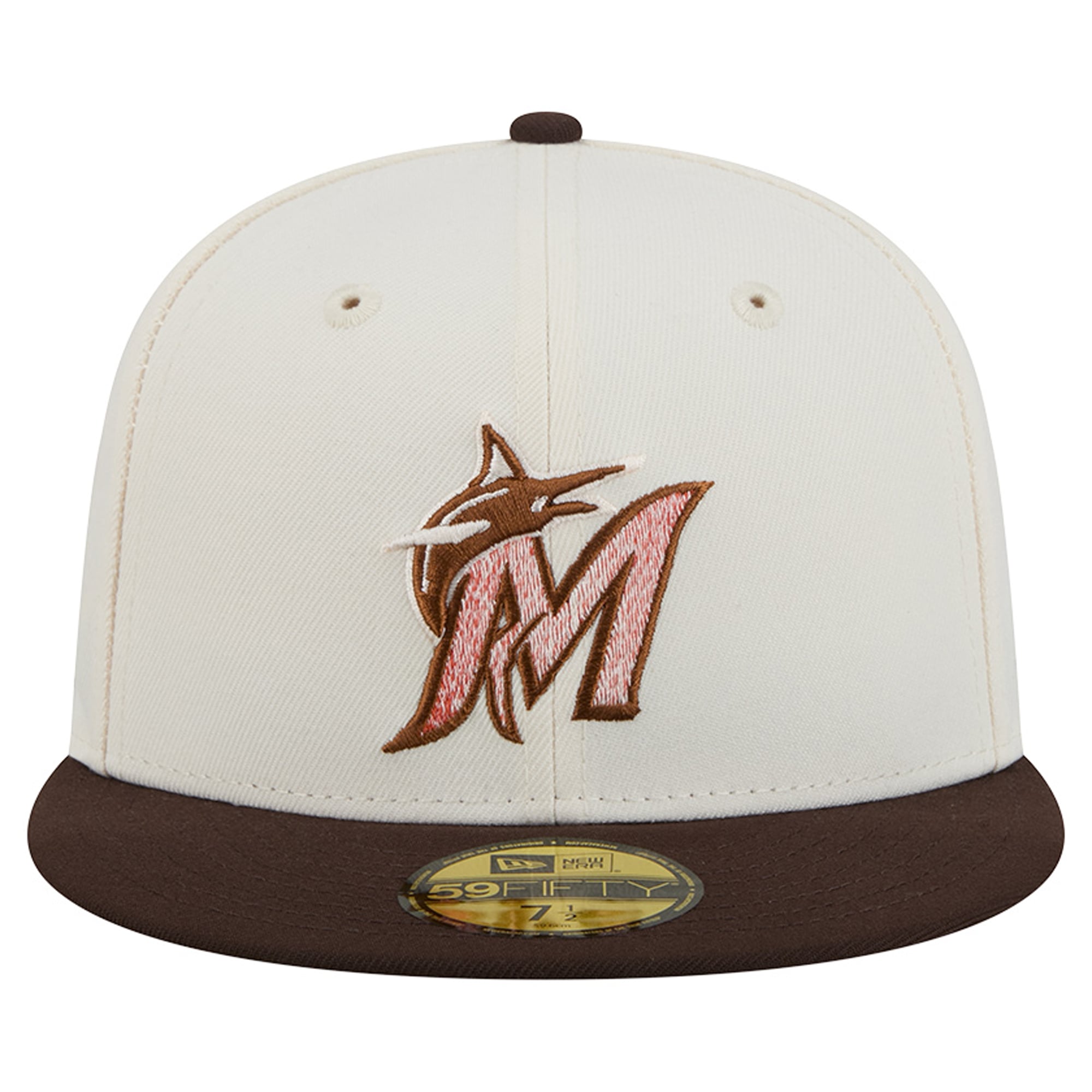 Casquette ajustée New Era 59FIFTY pour homme, couleur naturelle/marron, Miami Marlins, motif citrouille épicée