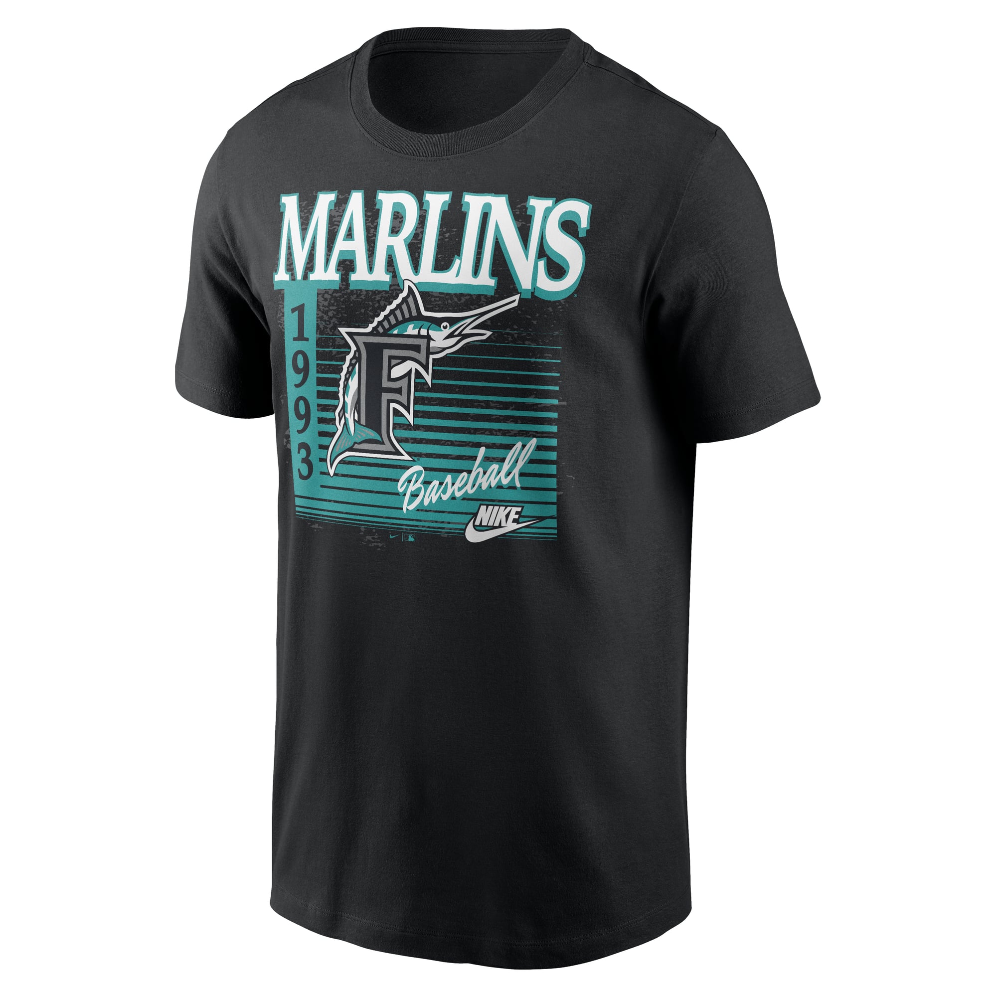 T-shirt Nike noir pour homme, logo Florida Marlins Cooperstown