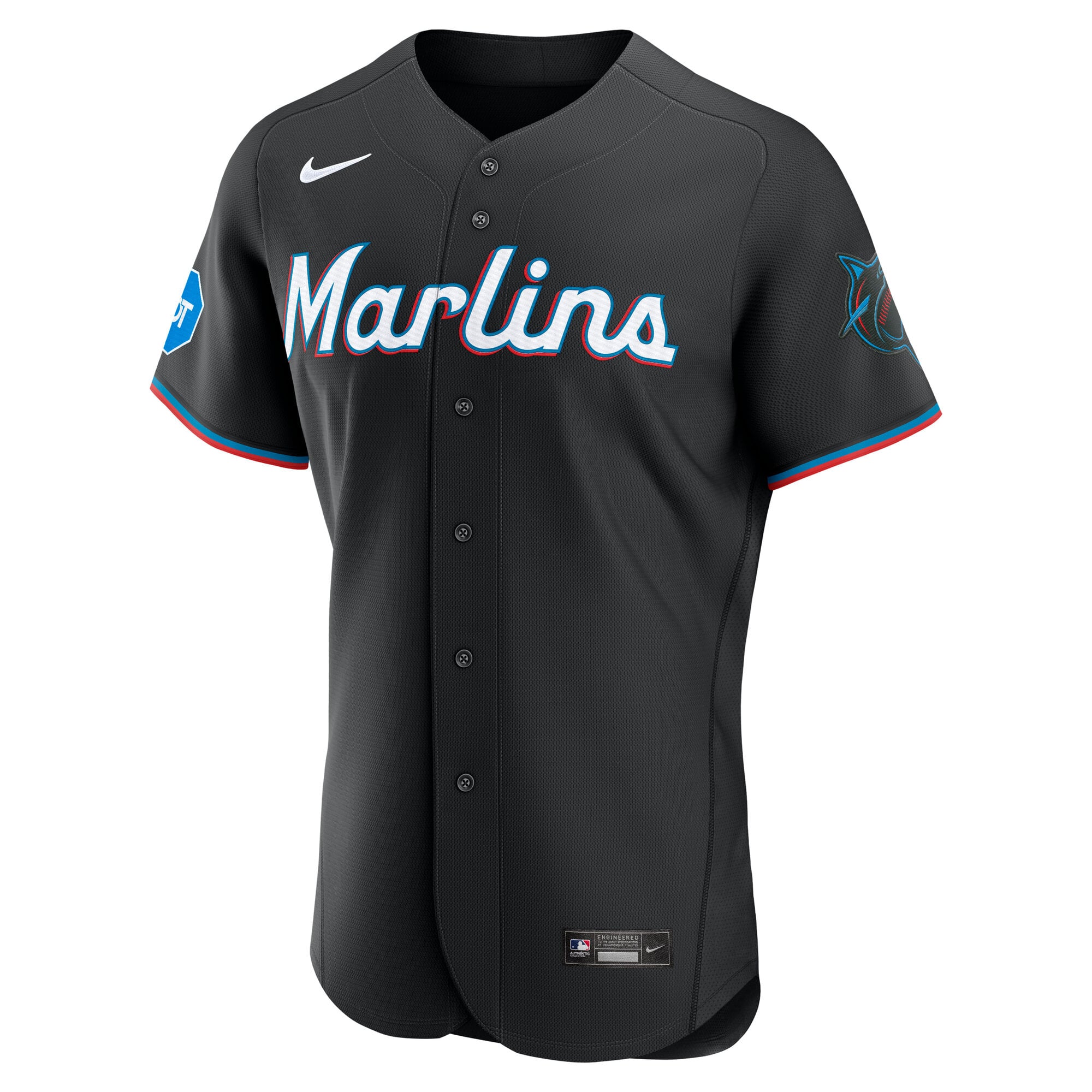 Maillot authentique Nike Miami Marlins noir pour homme avec patch de sponsor alternatif