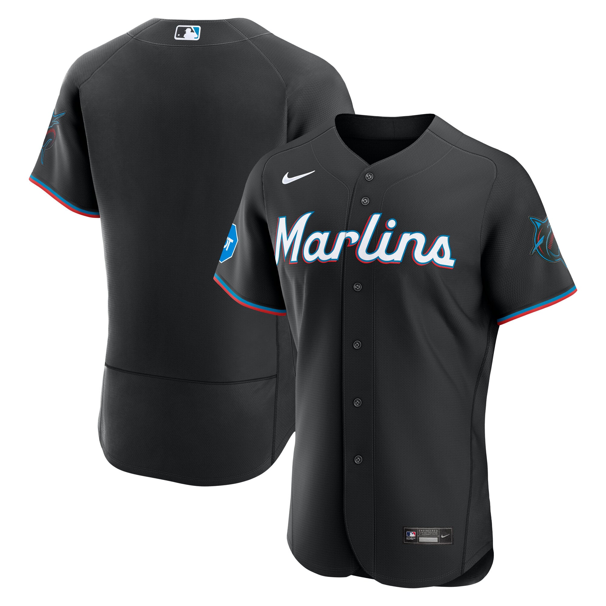 Maillot authentique Nike Miami Marlins noir pour homme avec patch de sponsor alternatif