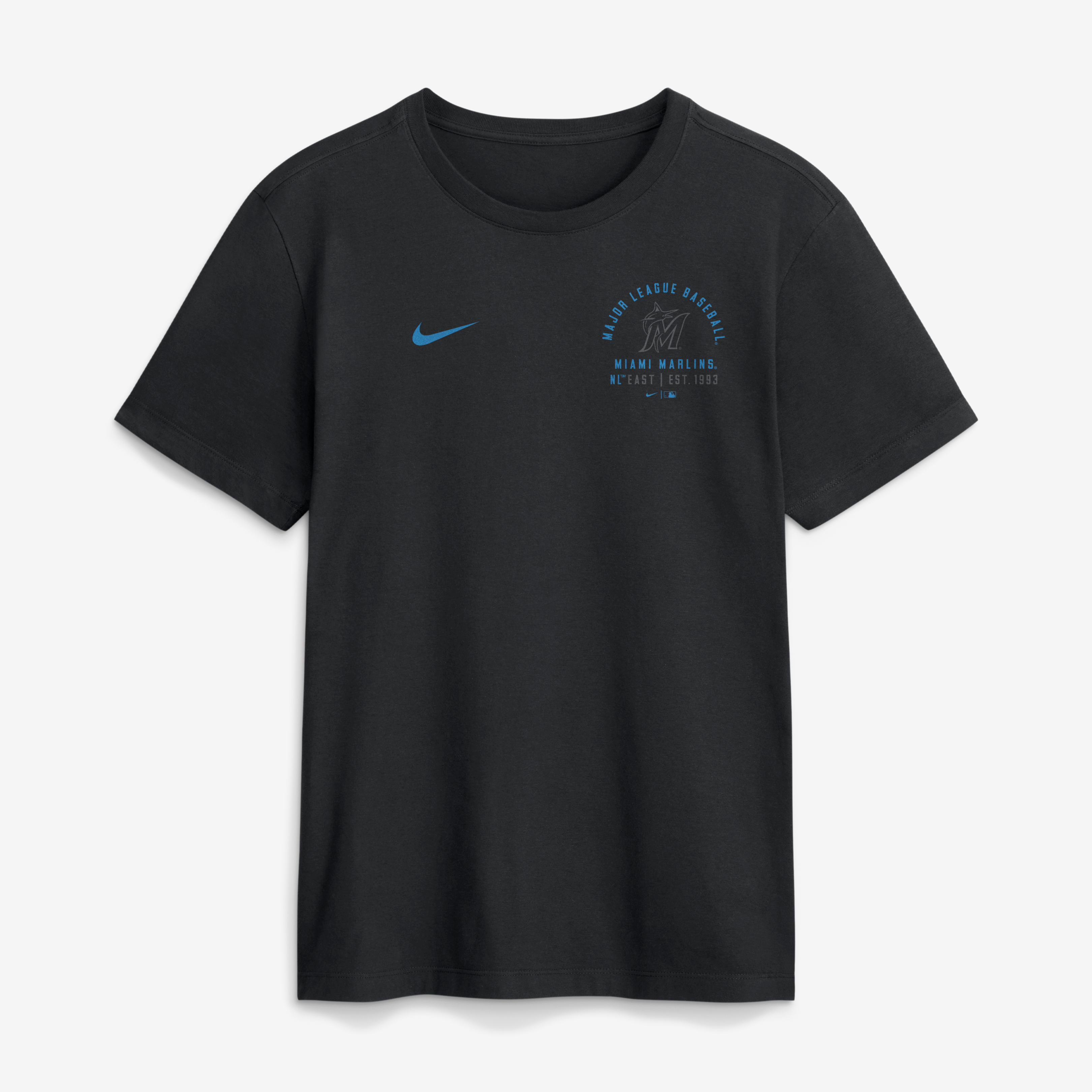 T-shirt Nike noir pour homme Miami Marlins avec logo divisé