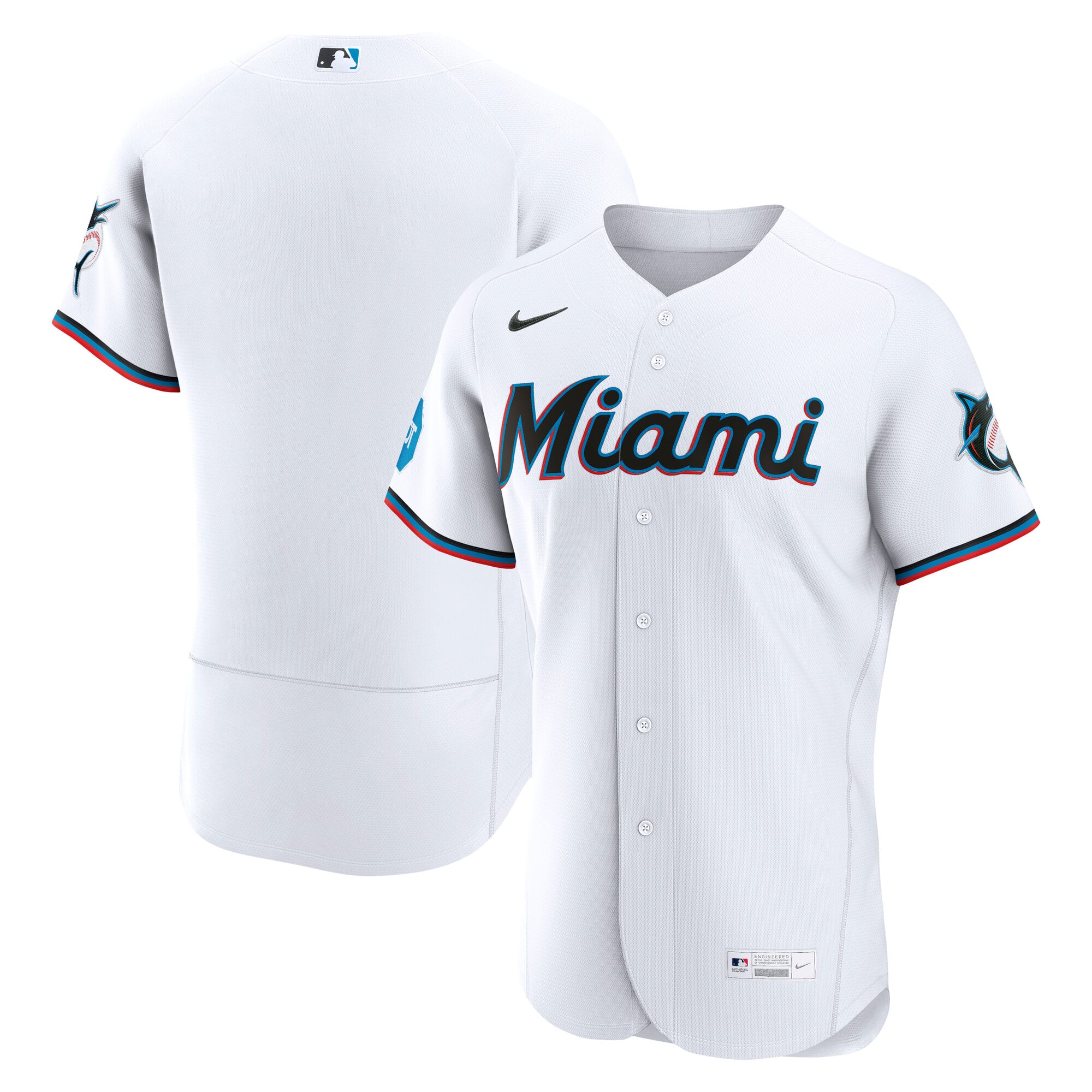 Men's Nike White Miami Marlins Home Sponsor Patch Authentic Jersey