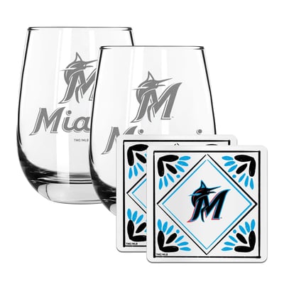 Miami Marlins The Memory Company 15oz. Stemless Wine Glass & Coaster Set
