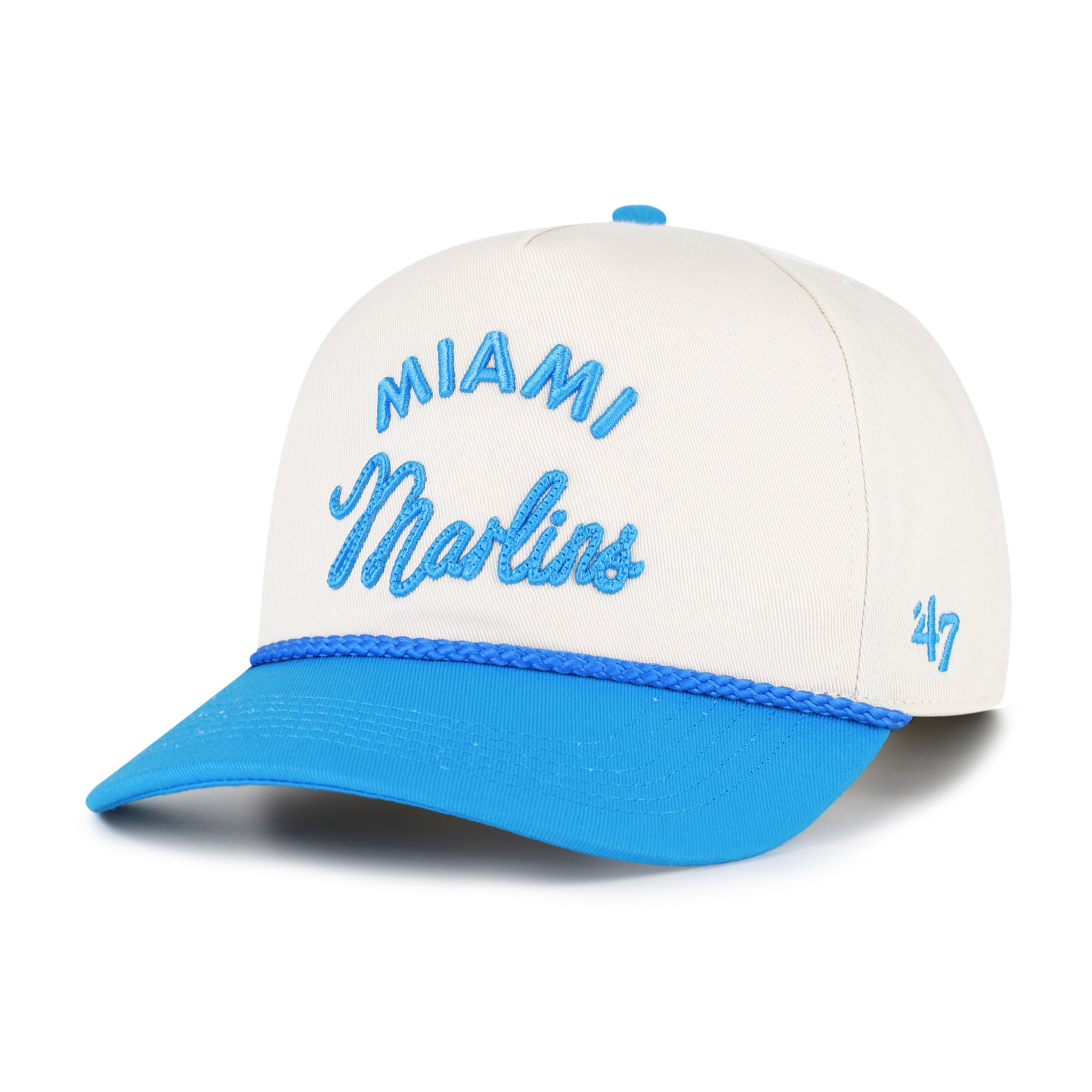 Casquette unisexe '47 naturelle/bleue Miami Marlins Rope Script Hitch ajustable