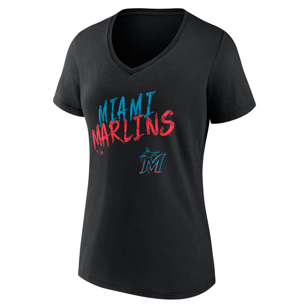Miami Marlins Women's Hustle Personalized Name & Number V-Neck T-Shirt - Black