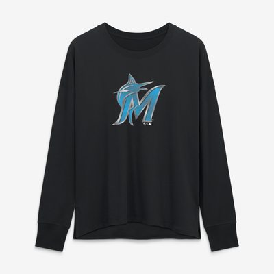 Miami Marlins Women's Metallic Mascot Long Sleeve T-Shirt - Black