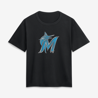 Miami Marlins Women's Metallic Mascot T-Shirt - Black