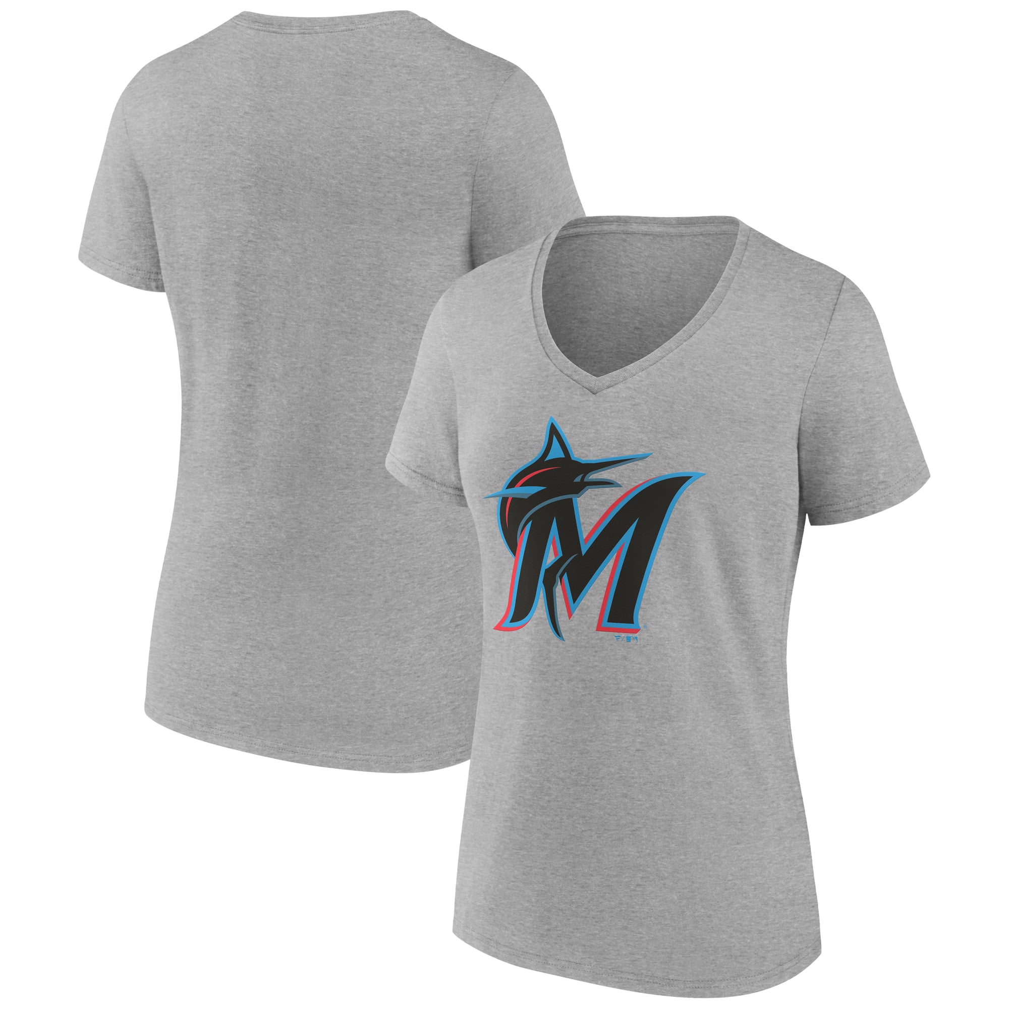 Women's Logo Athletic Gray Miami Marlins Official V-Neck T-Shirt