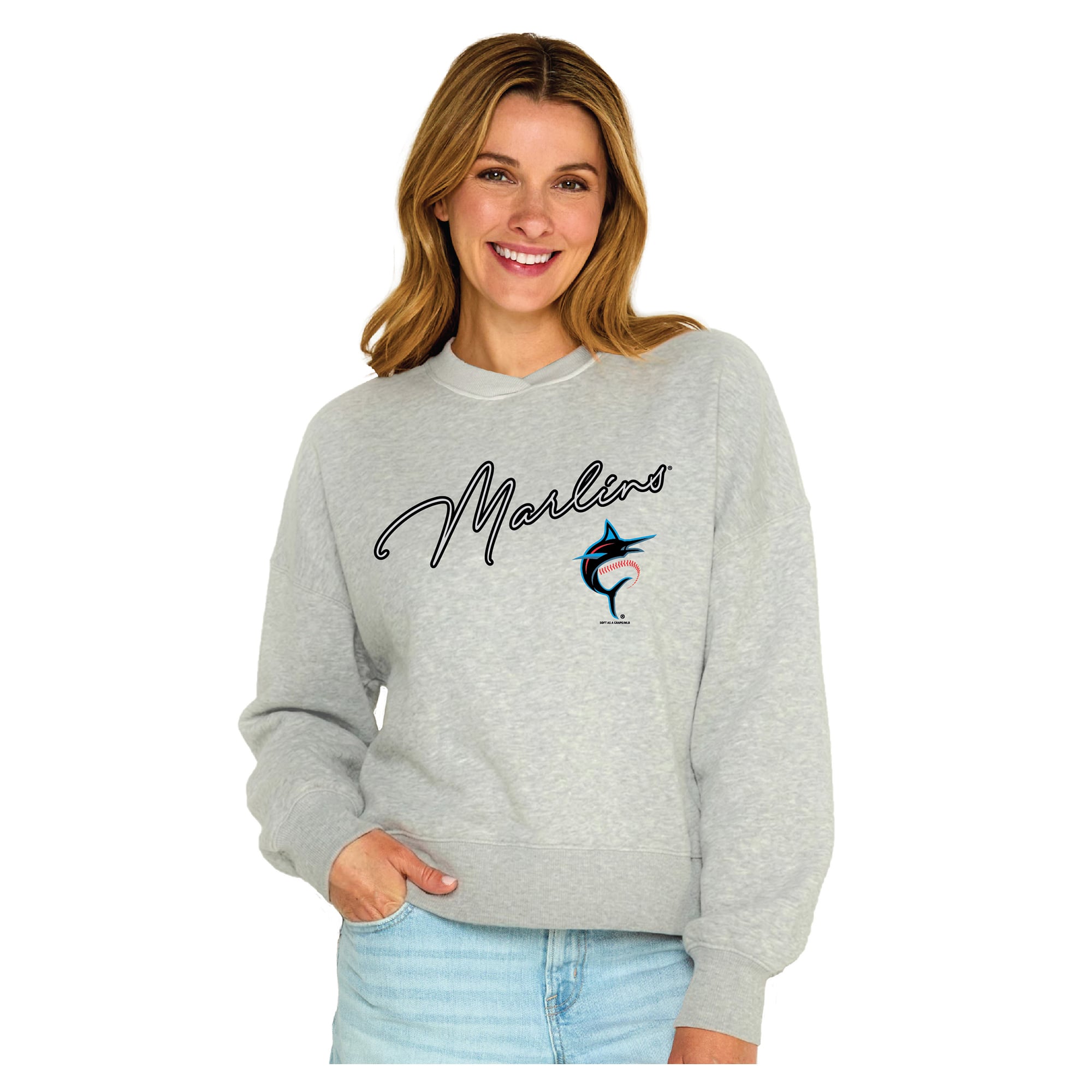 Women's Soft as a Grape  Heather Gray Miami Marlins Snuggly Sweatshirt