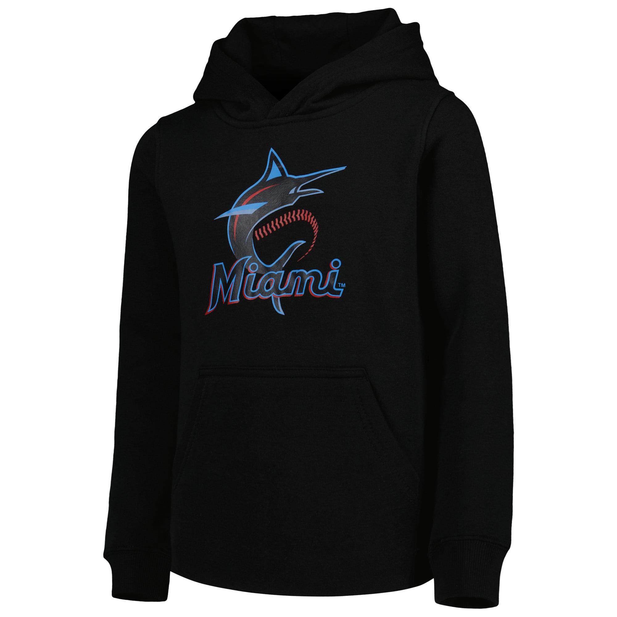 Youth Black Miami Marlins Team Primary Logo Pullover Hoodie