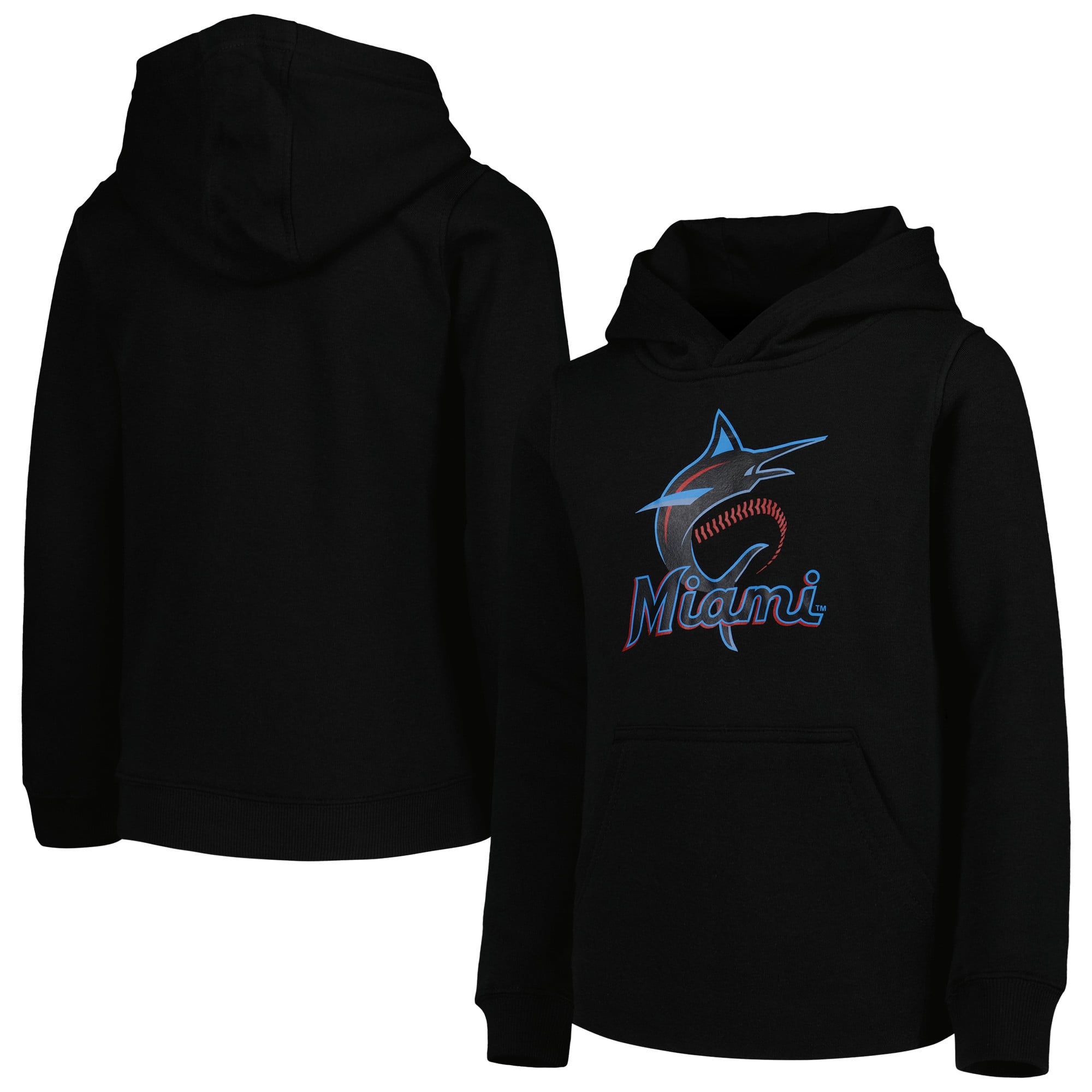 Youth Black Miami Marlins Team Primary Logo Pullover Hoodie