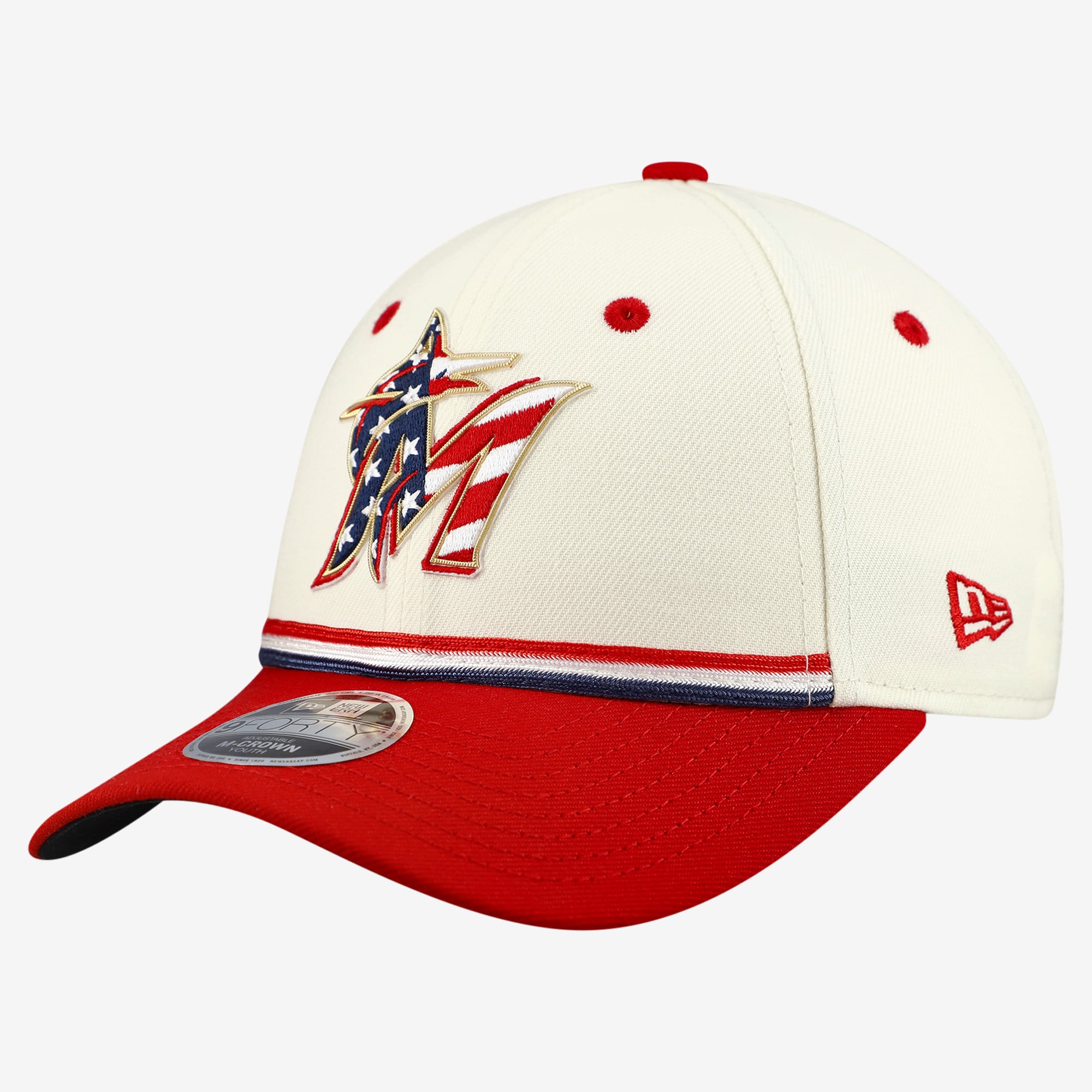 Youth New Era Cream/Red Miami Marlins USA 250 9FORTY M-Crown Adjustable Hat