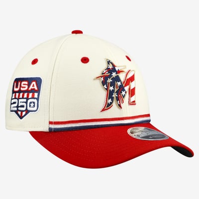 Miami Marlins New Era Youth USA 250 9FORTY M-Crown Adjustable Hat - Cream/Red