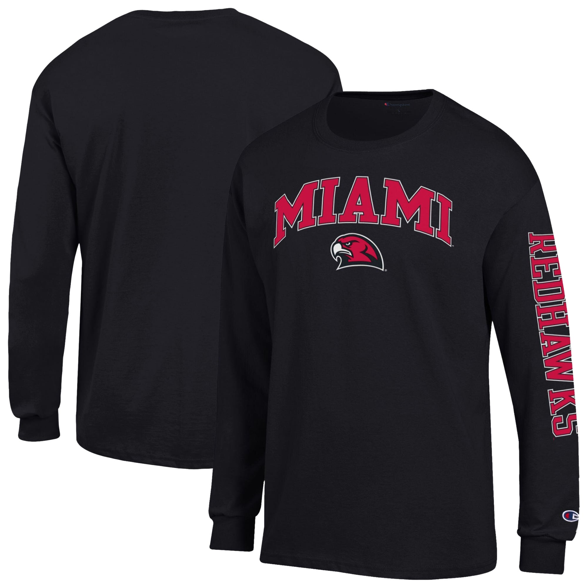 Men's Champion Miami University RedHawks Arch Logo Long Sleeve T-Shirt