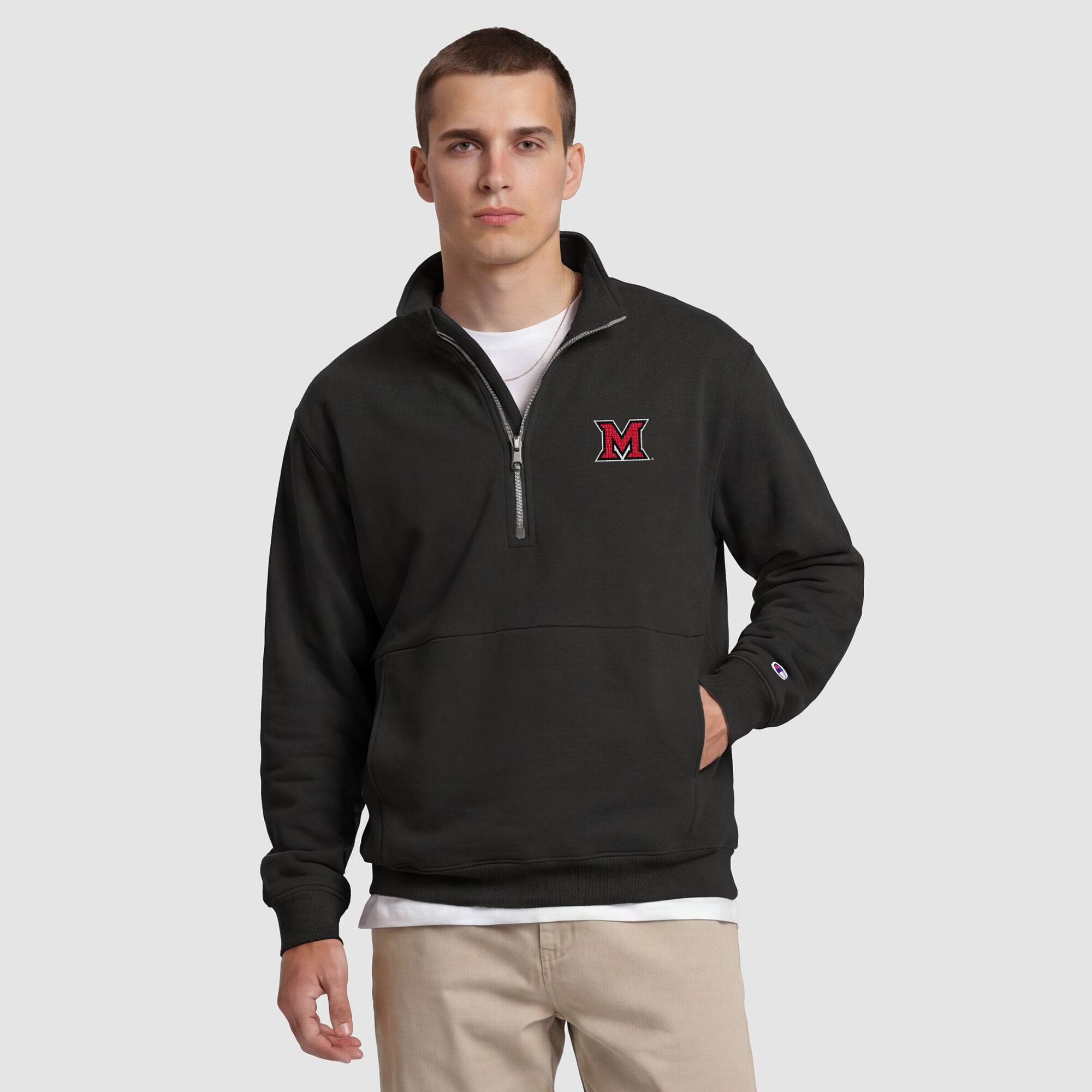 Men's Champion Black Miami University RedHawks Quarter-Zip Fleece Pullover