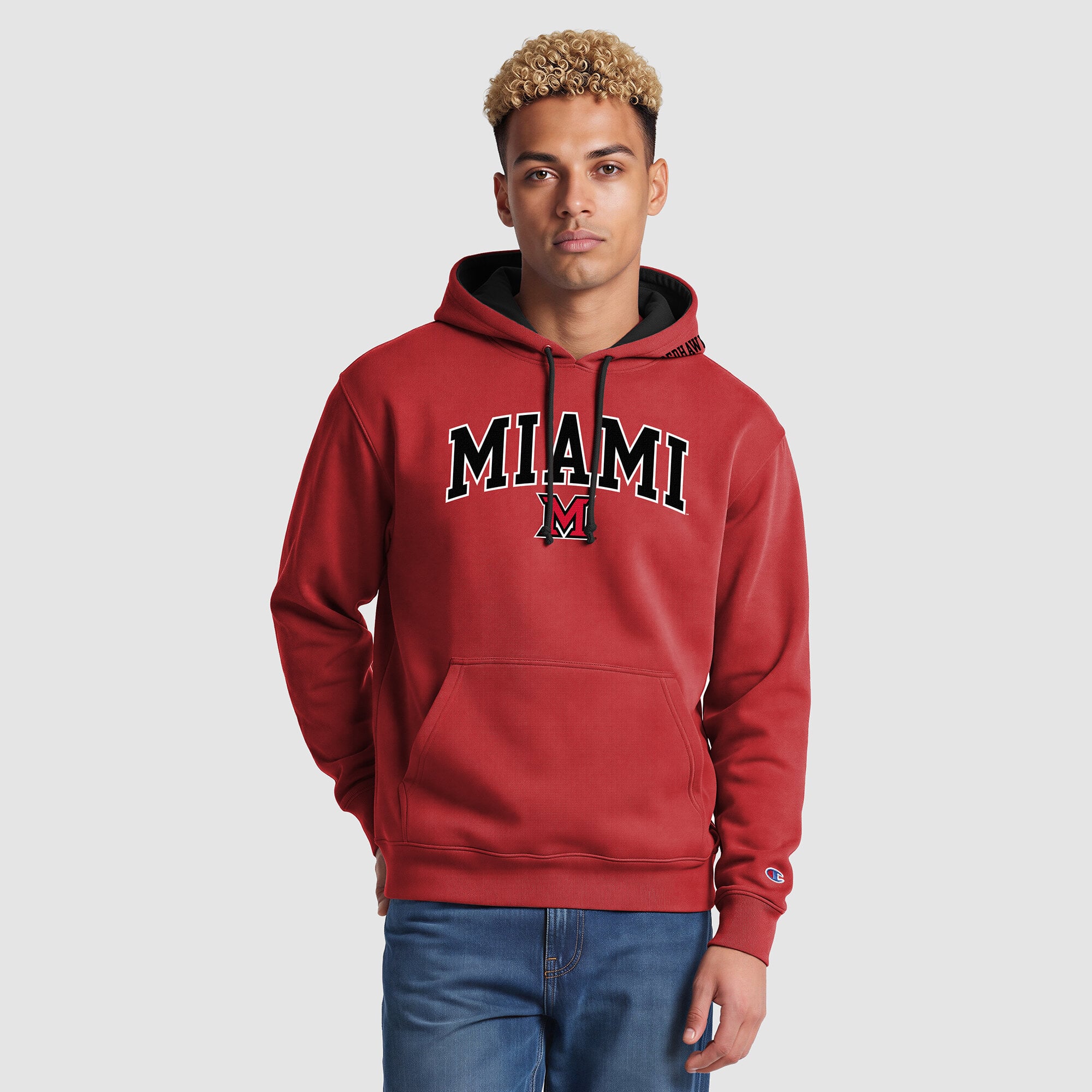 Men's Champion Red/Black Miami University RedHawks Contrast Hoodie