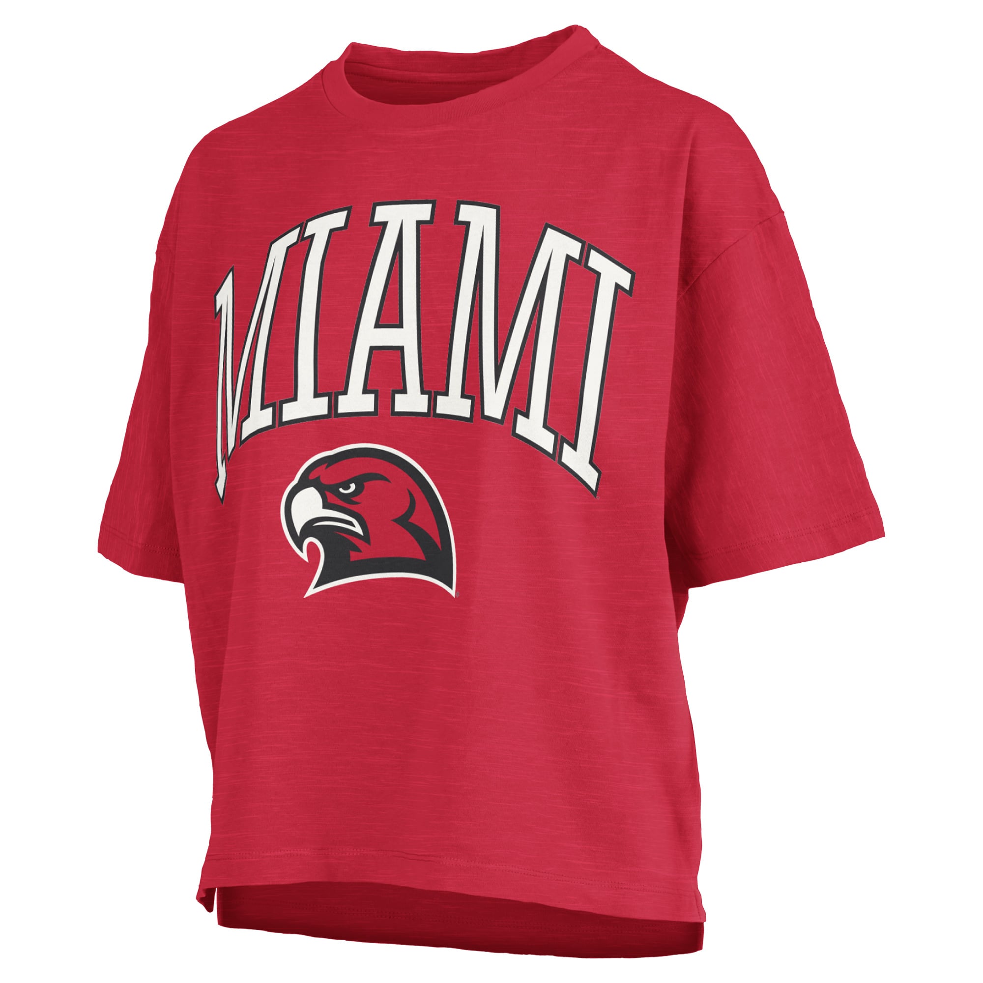 Women's Pressbox Red Miami University RedHawks Oversized Nelson Arch Over Logo Slub T-Shirt