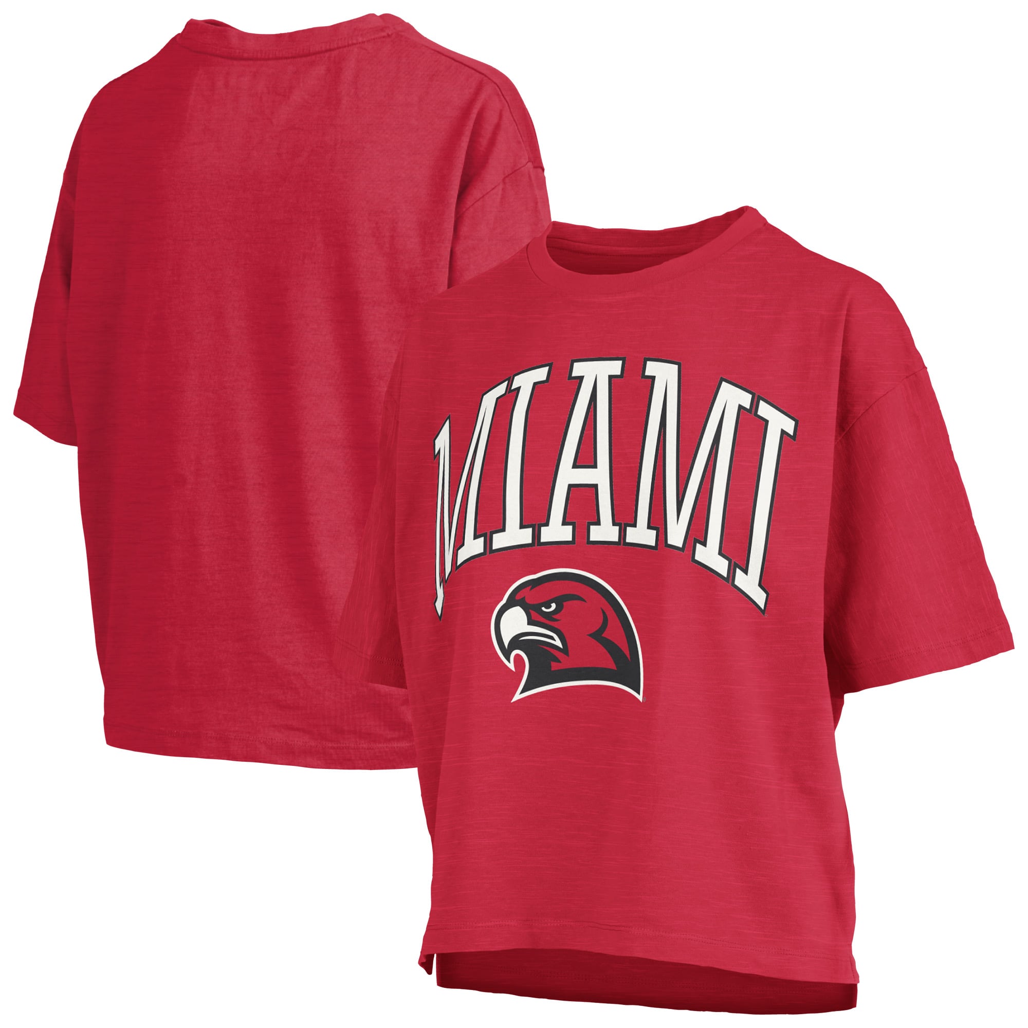 Women's Pressbox Red Miami University RedHawks Oversized Nelson Arch Over Logo Slub T-Shirt