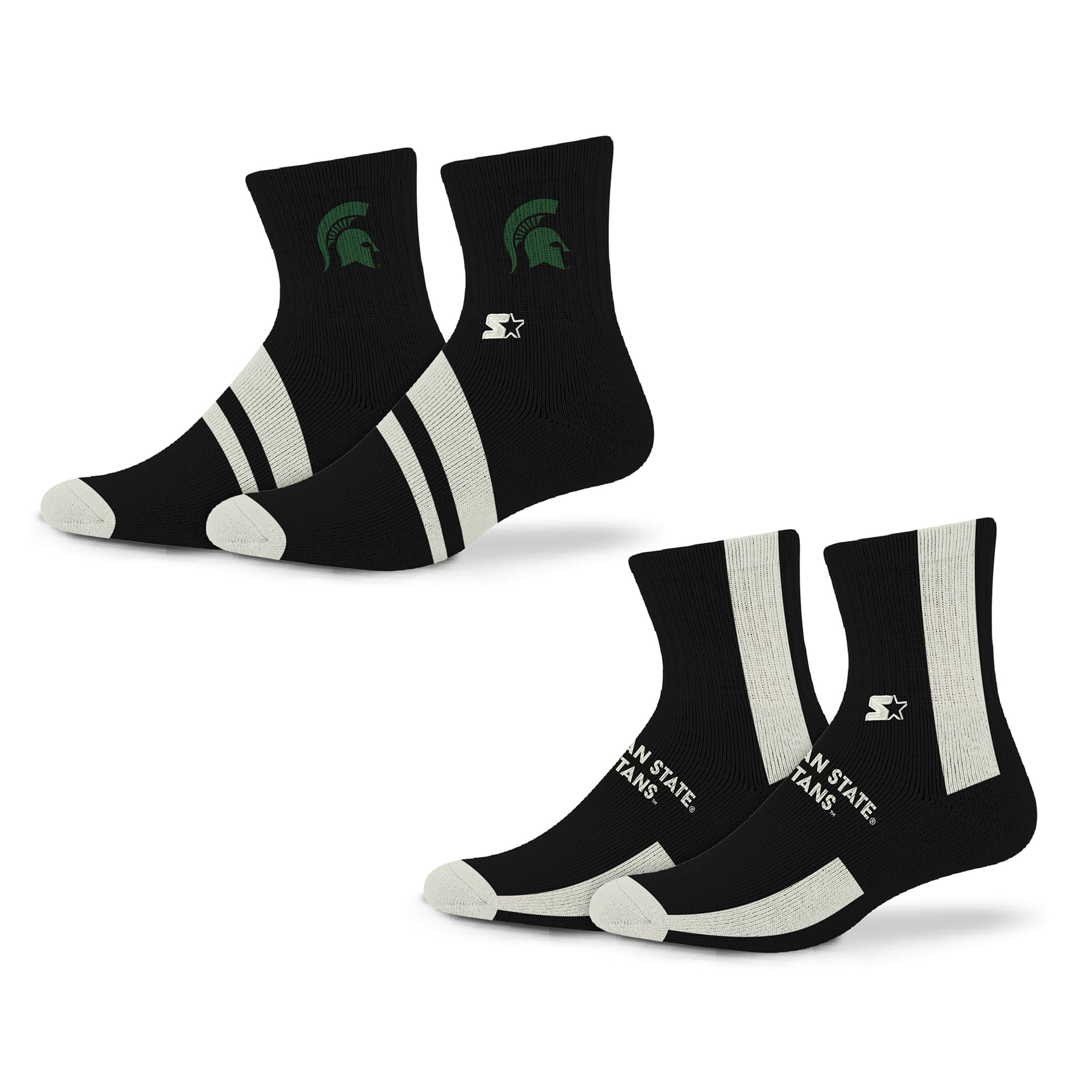 Chaussettes Starter noires Michigan State Spartans Summit Stripe, lot de 2 paires