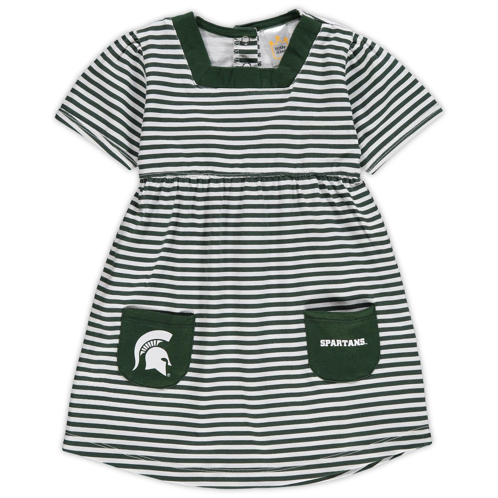 Robe rayée à col carré Little King Green pour petites filles, motif Spartans de l'Université d'État du Michigan