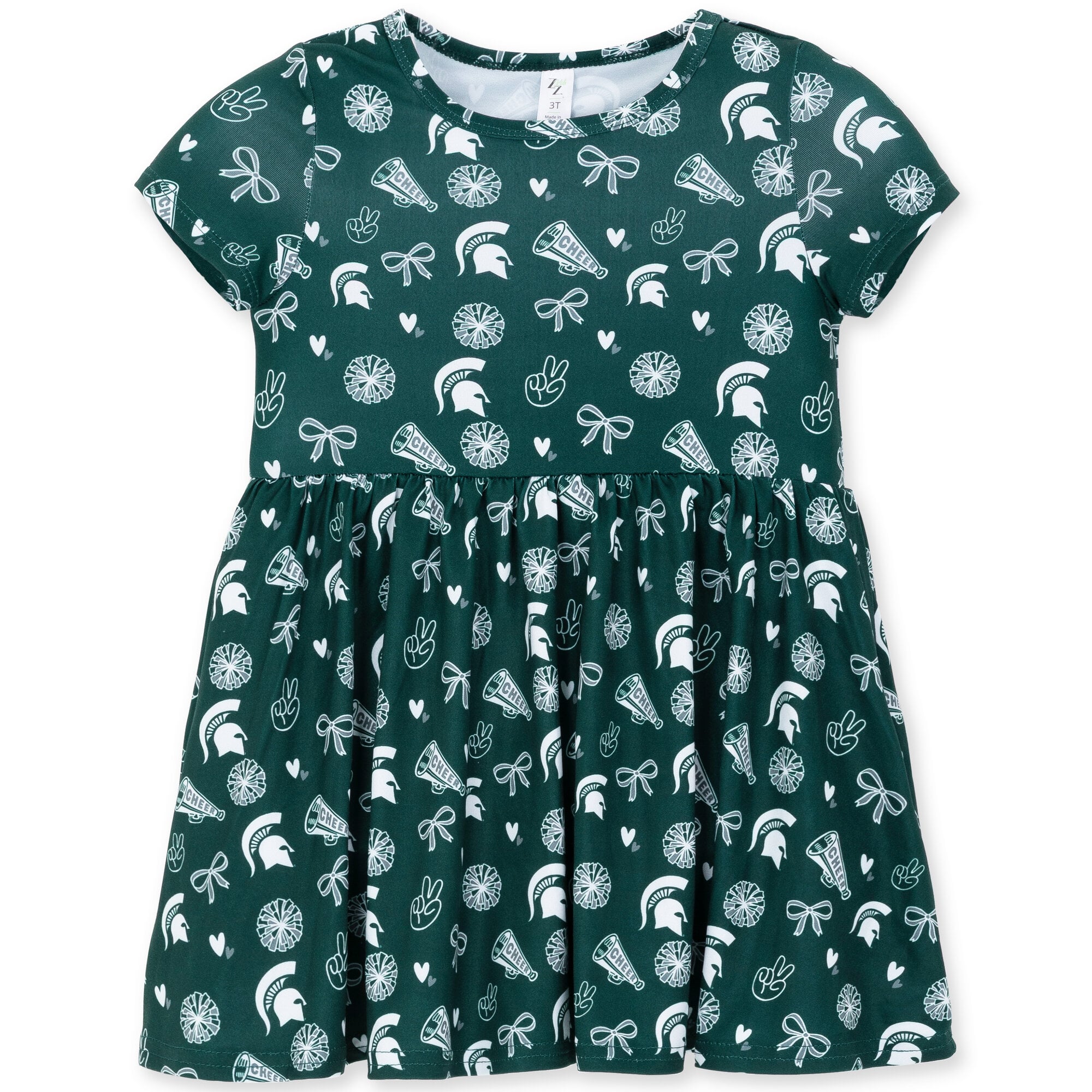 Girls Toddler ZooZatz Green Michigan State Spartans All-Over Print Short Sleeve Dress