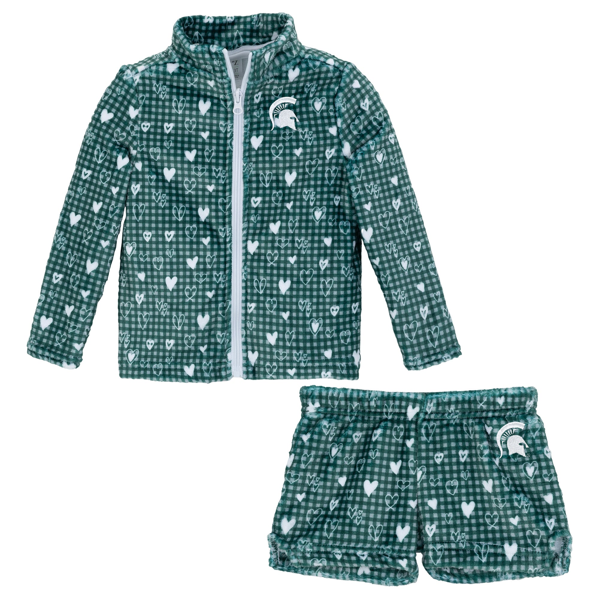 Ensemble veste et short ZooZatz vert à carreaux Michigan State Spartans pour petites filles, fermeture éclair intégrale.