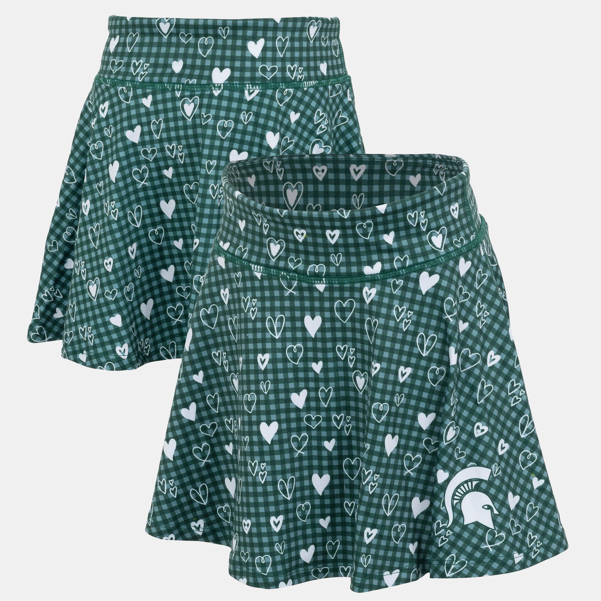 Girls Youth ZooZatz Green Michigan State Spartans Heart Flowy Skort