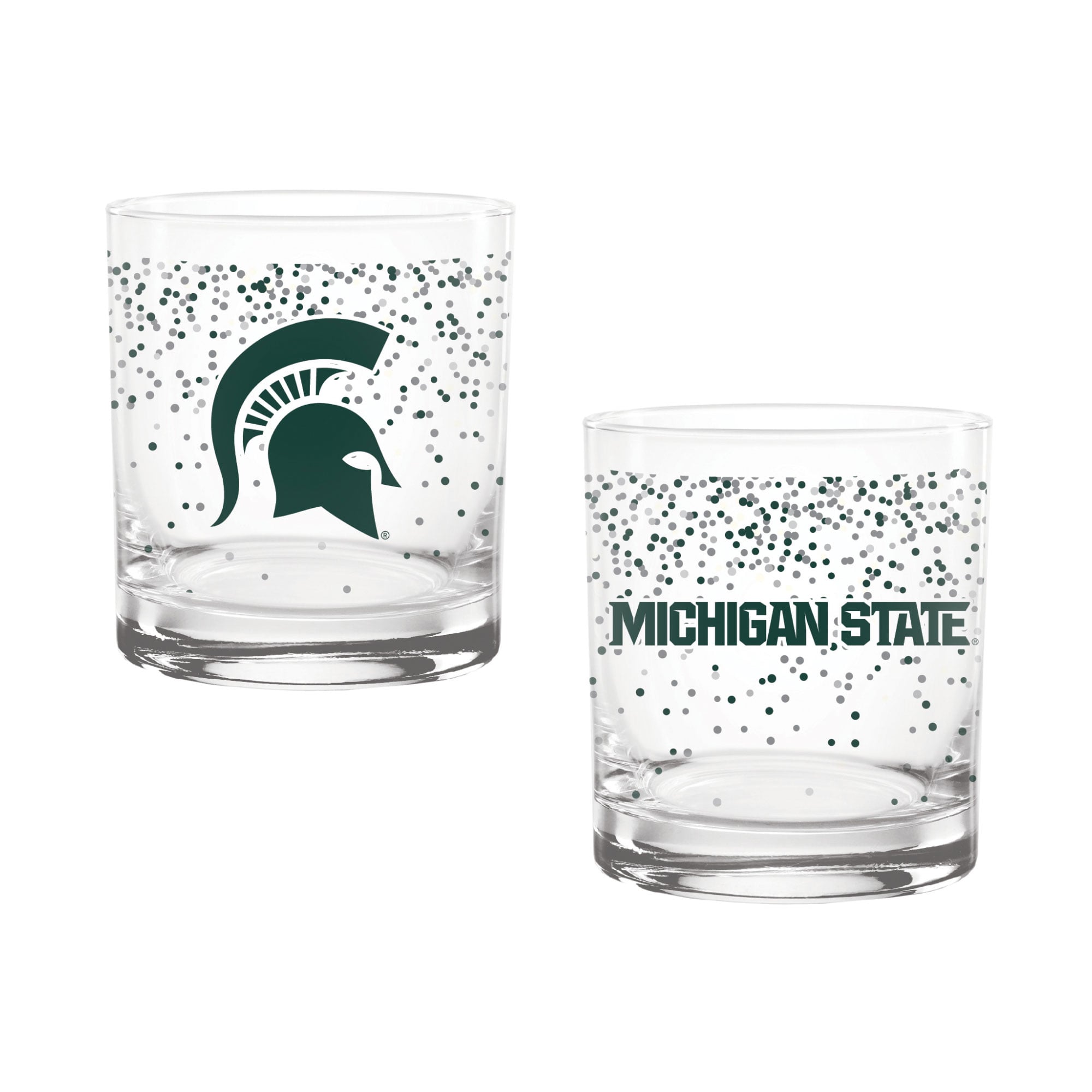 Ensemble de 2 verres à whisky Confetti Spartans de l'Université d'État du Michigan, Indigo Falls