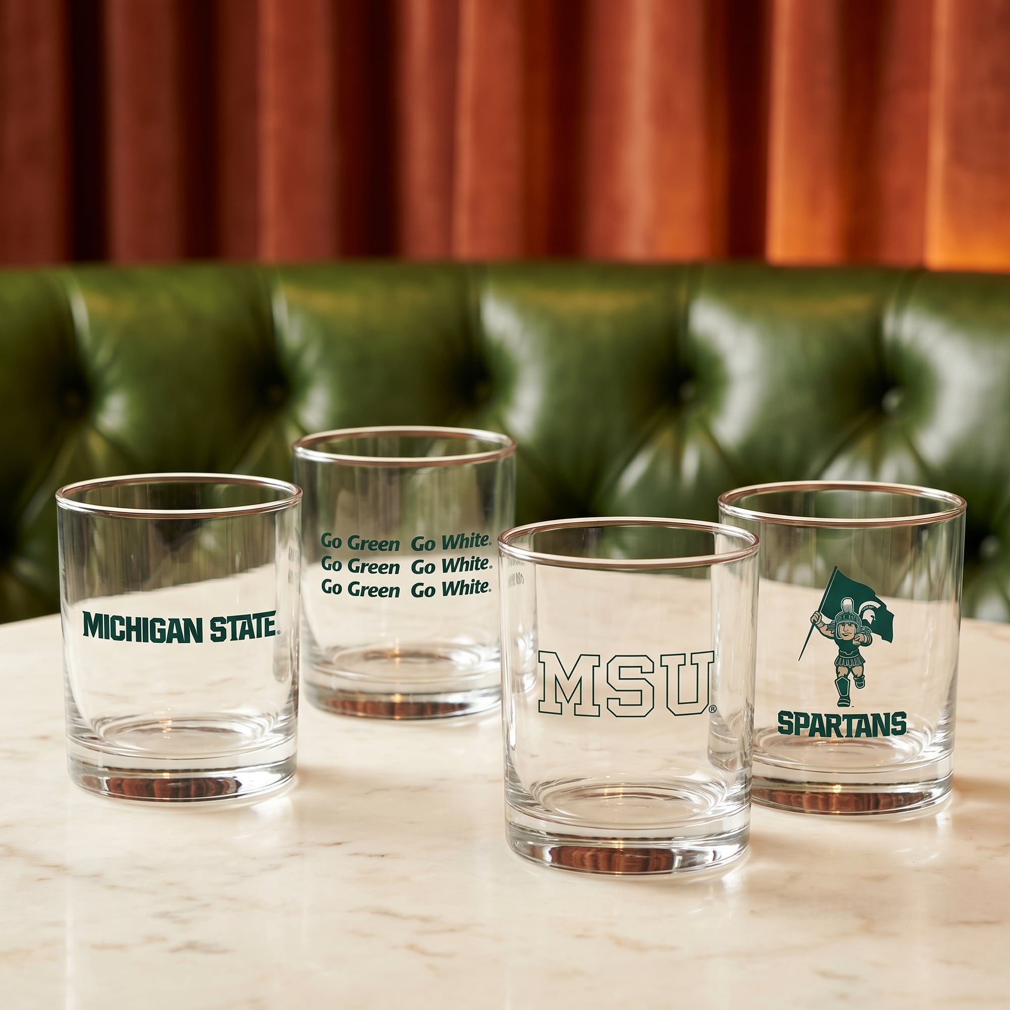 Coffret de 4 verres à whisky de collection Indigo Falls Michigan State Spartans