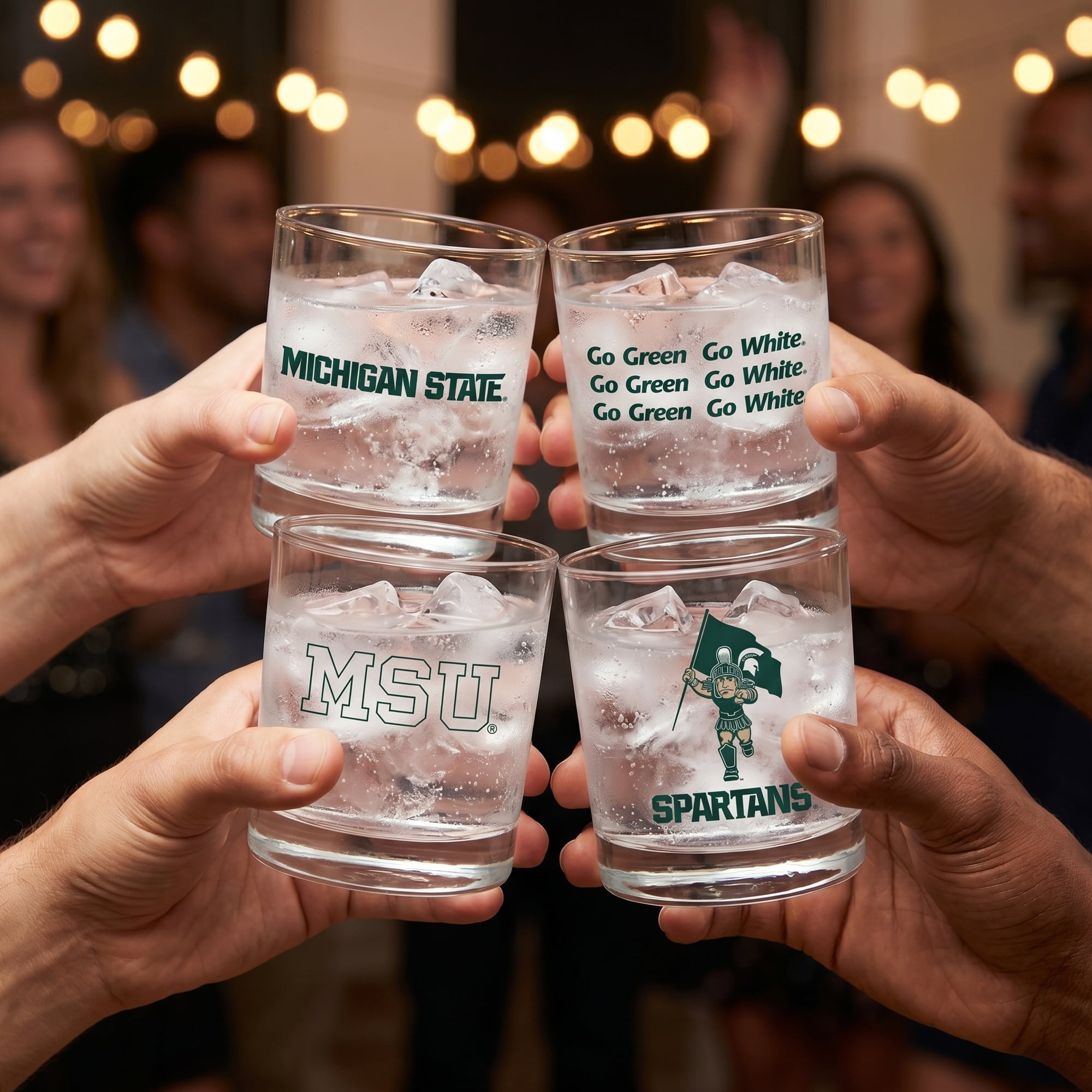 Coffret de 4 verres à whisky de collection Indigo Falls Michigan State Spartans