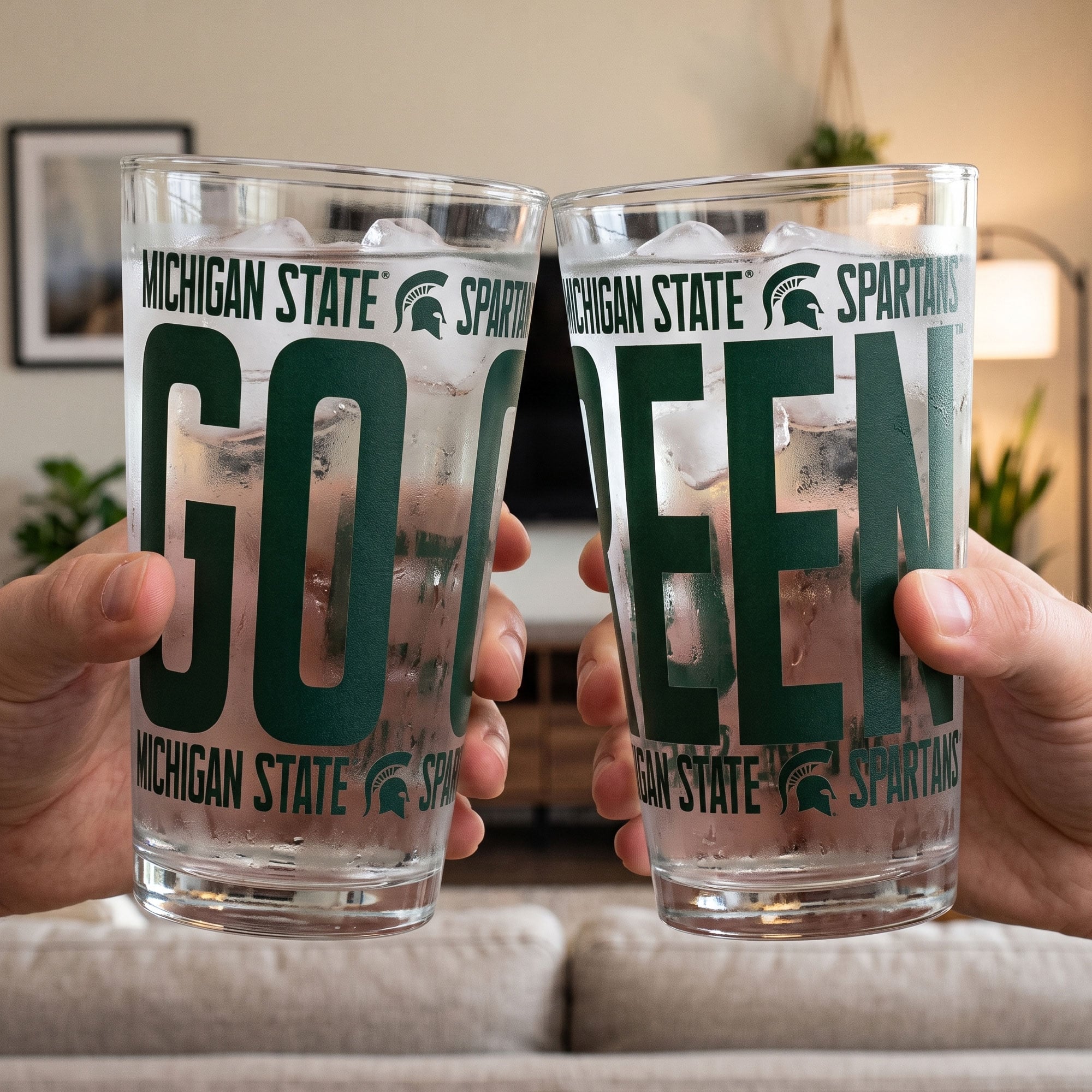 Ensemble de 2 verres à bière surélevés Indigo Falls Michigan State Spartans