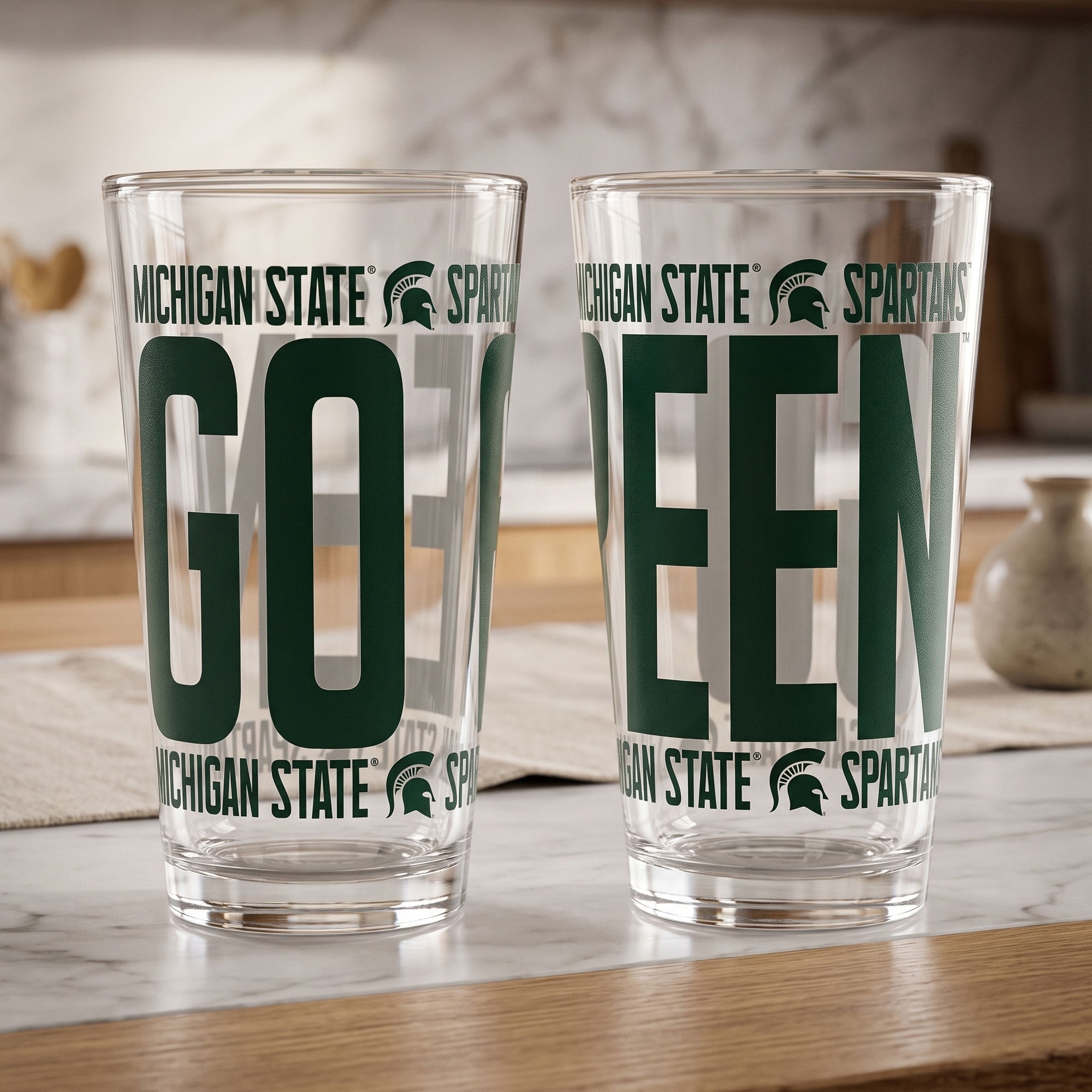 Ensemble de 2 verres à bière surélevés Indigo Falls Michigan State Spartans