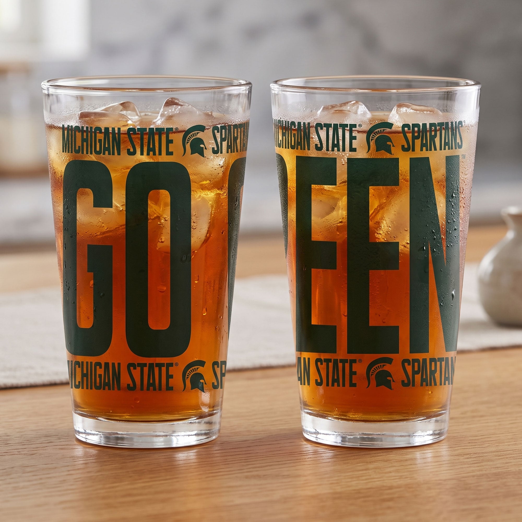 Ensemble de 2 verres à bière surélevés Indigo Falls Michigan State Spartans