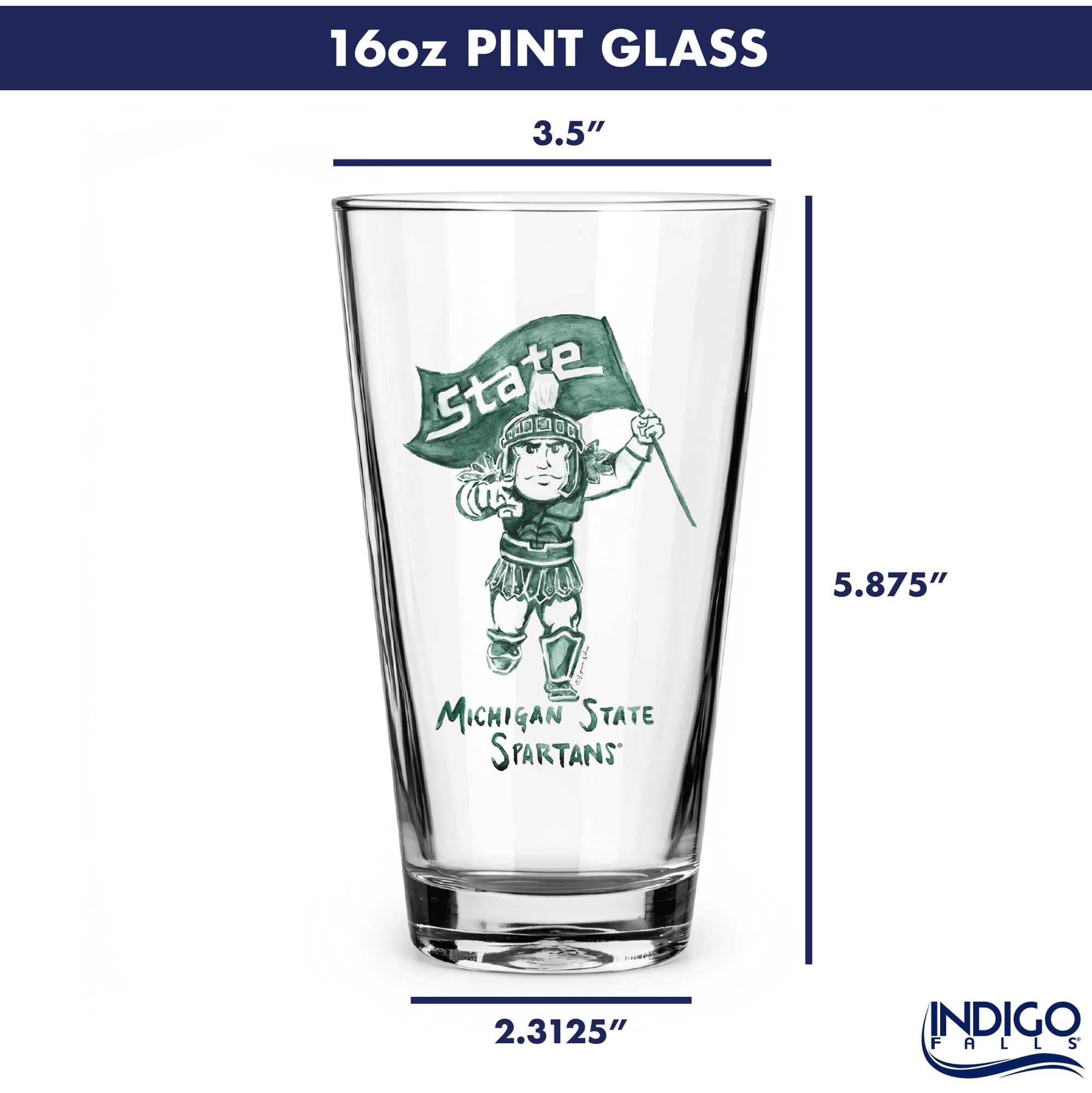 Ensemble de 2 verres à bière à l'effigie de Laura Wilcox, mascotte des Spartans de l'Université d'État du Michigan (Indigo Falls)