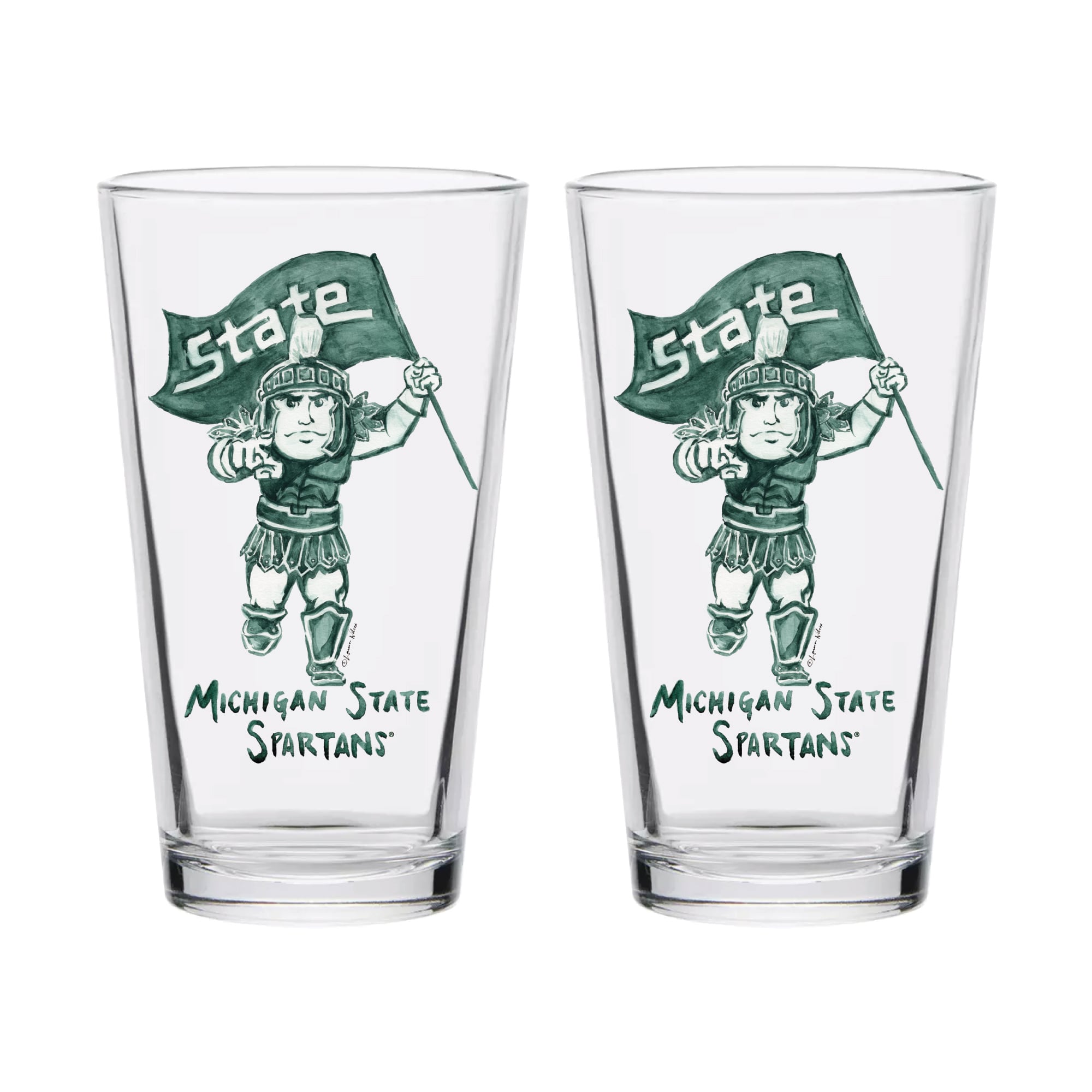 Ensemble de 2 verres à bière à l'effigie de Laura Wilcox, mascotte des Spartans de l'Université d'État du Michigan (Indigo Falls)