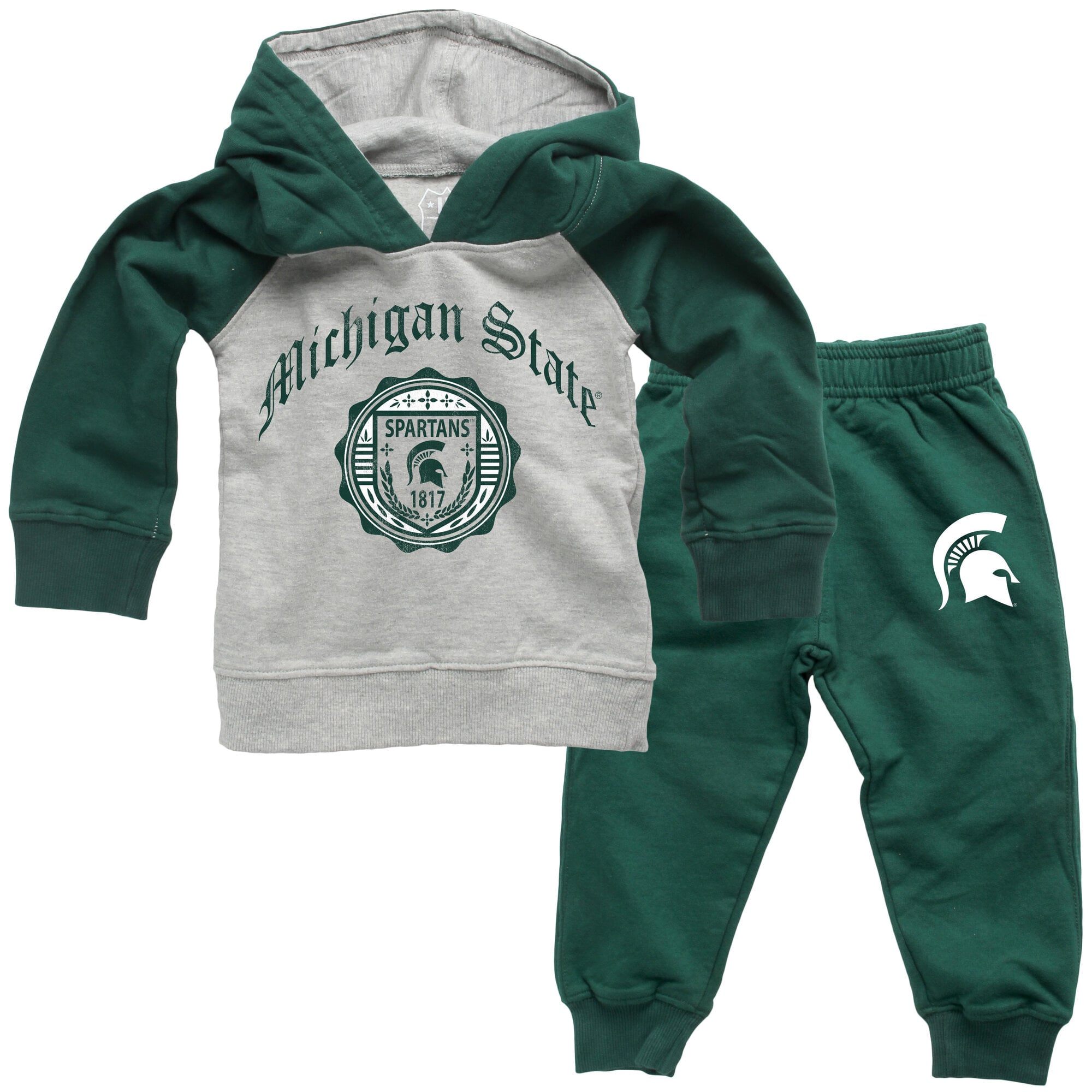 Infant Wes & Willy Green Michigan State Spartans Raglan Hoodie and Sweatpants Set