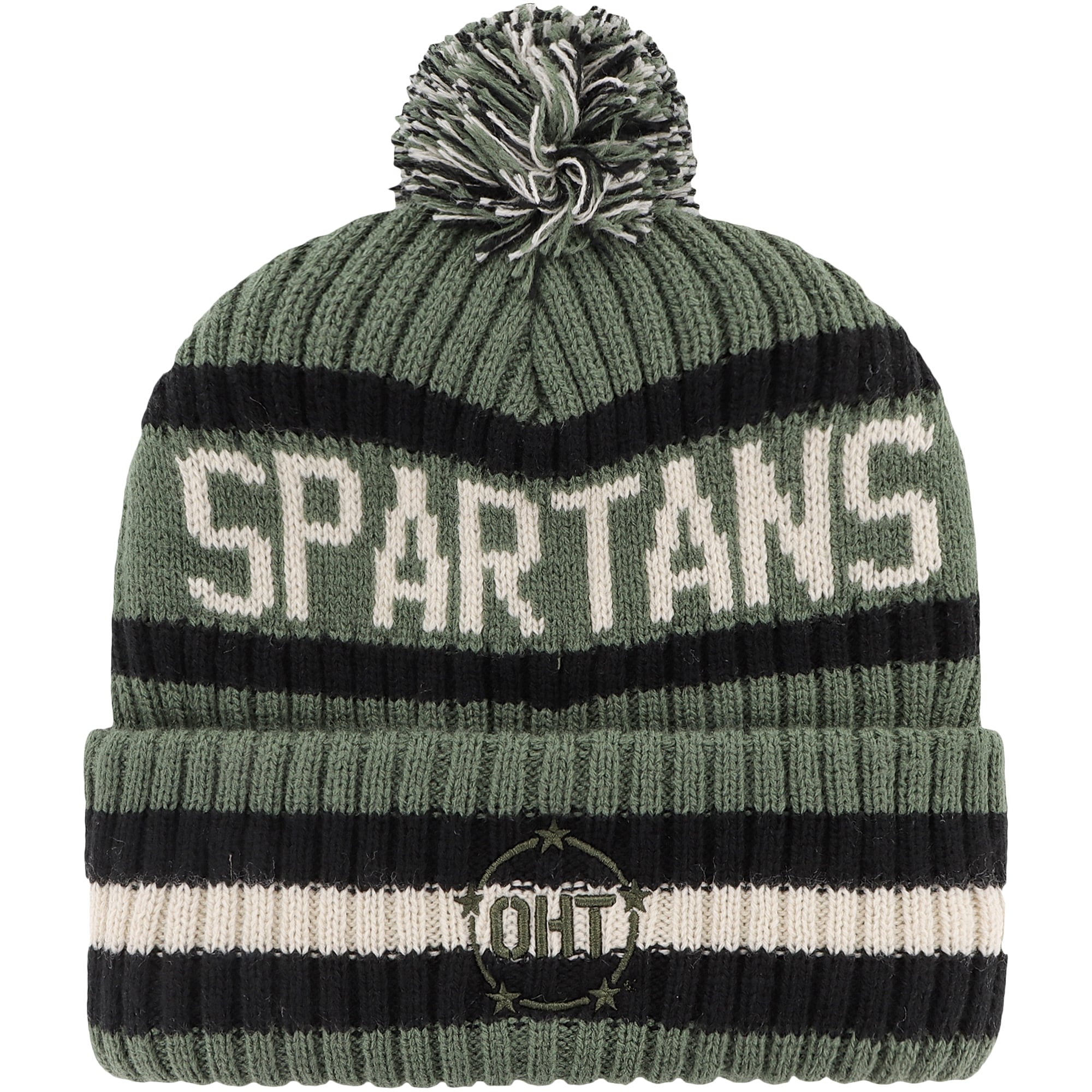 Men's '47 Green Michigan State Spartans OHT Military Appreciation Bering Cuffed Knit Hat with Pom