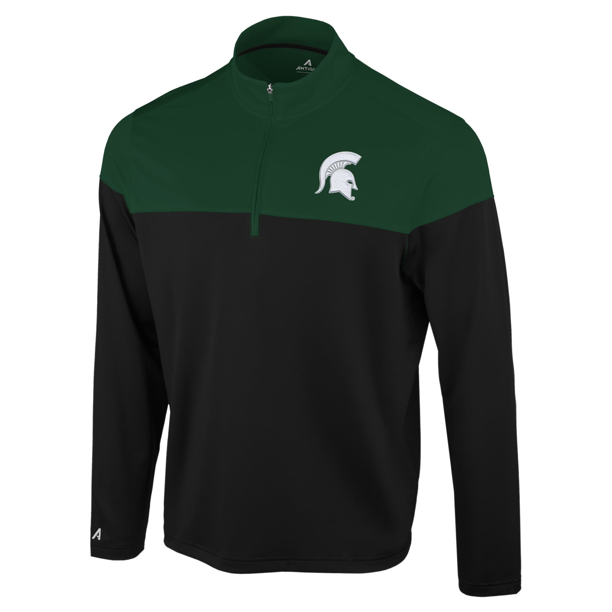 Pull à col zippé Antigua noir pour homme, motif Michigan State Spartans Hinder Colorblock.