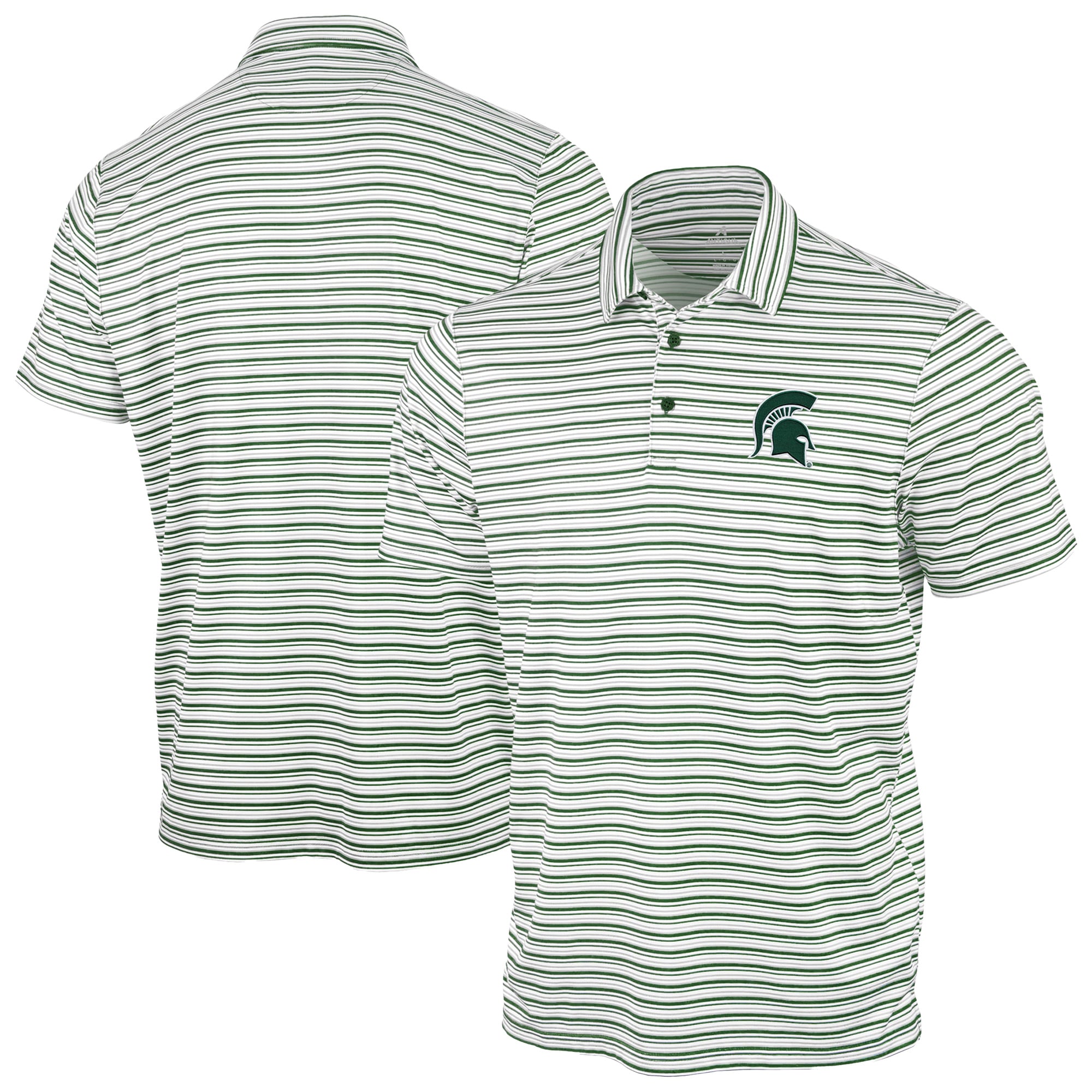 Men's Antigua Green Michigan State Spartans Space Stripe Polo