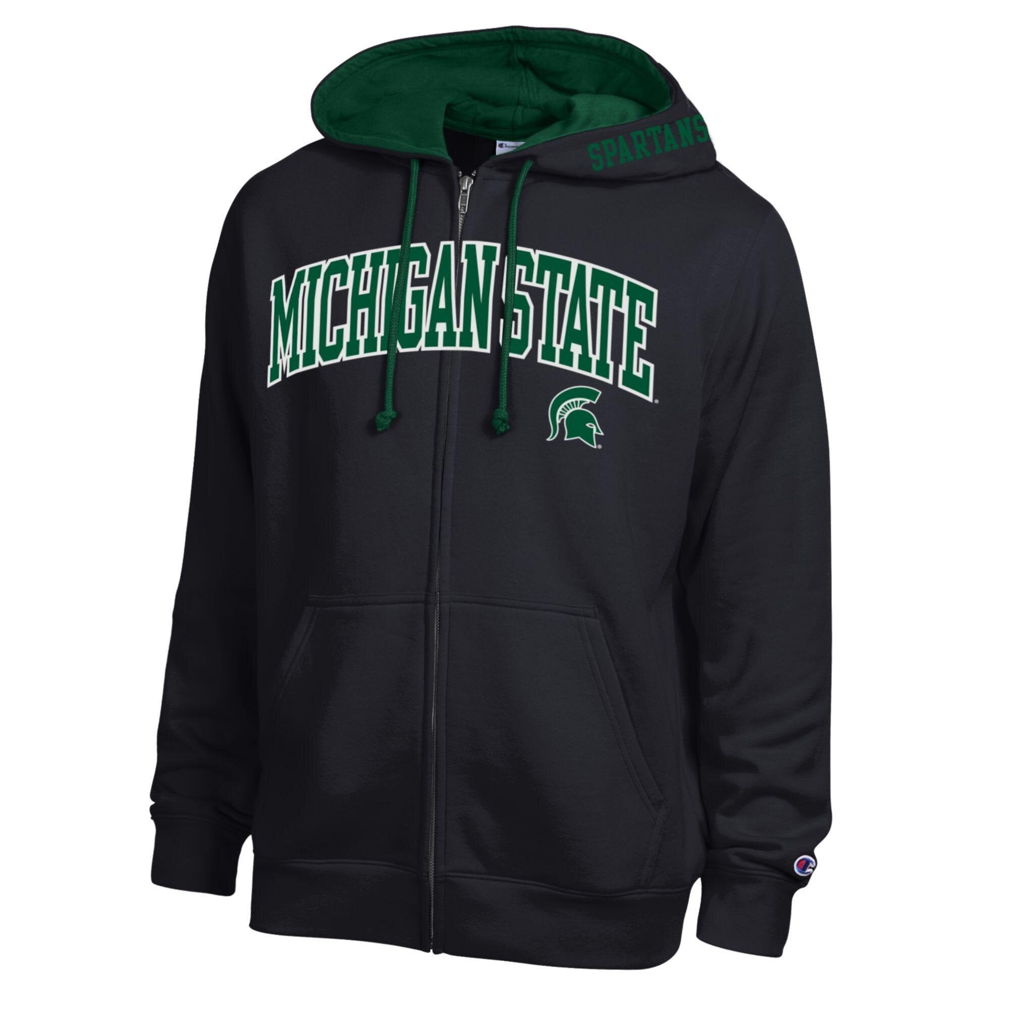 Men's Champion Black Michigan State Spartans Arch Logo Full-Zip Fleece Hoodie