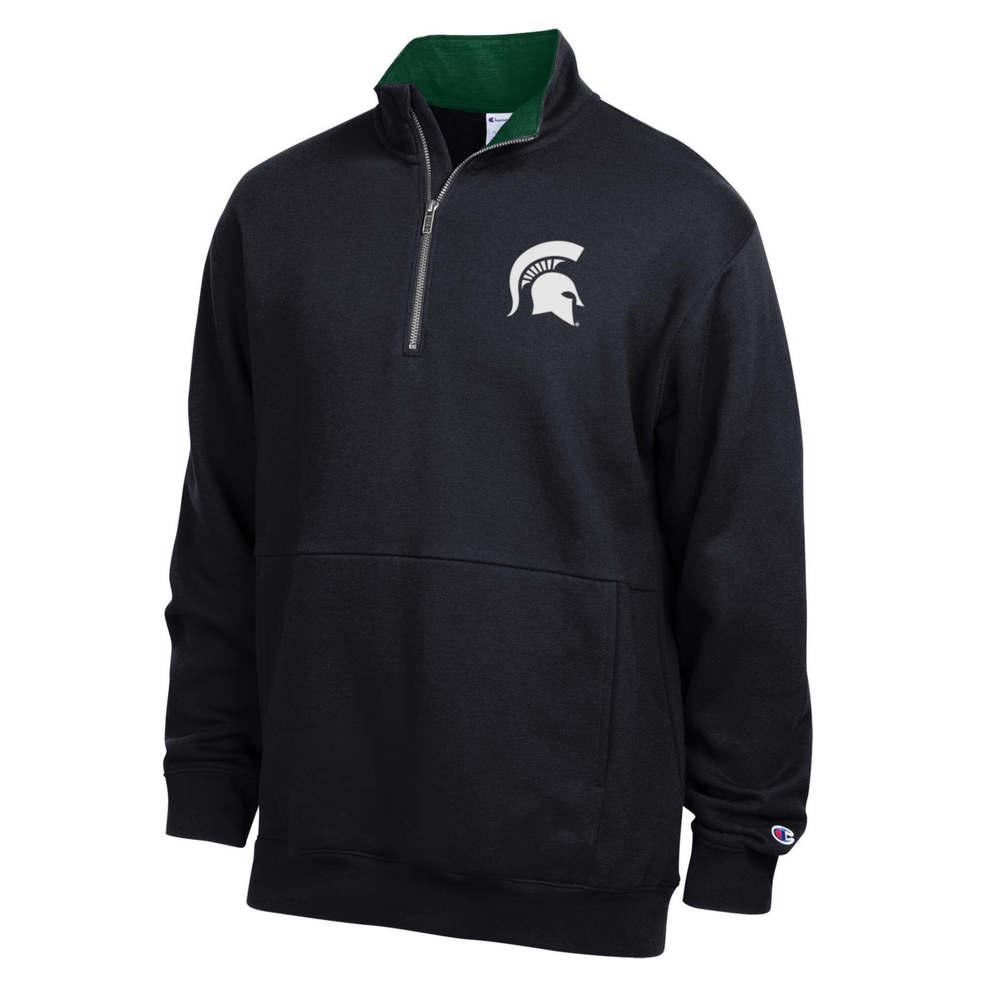 Pull-over polaire à col zippé Champion noir pour homme, Michigan State Spartans