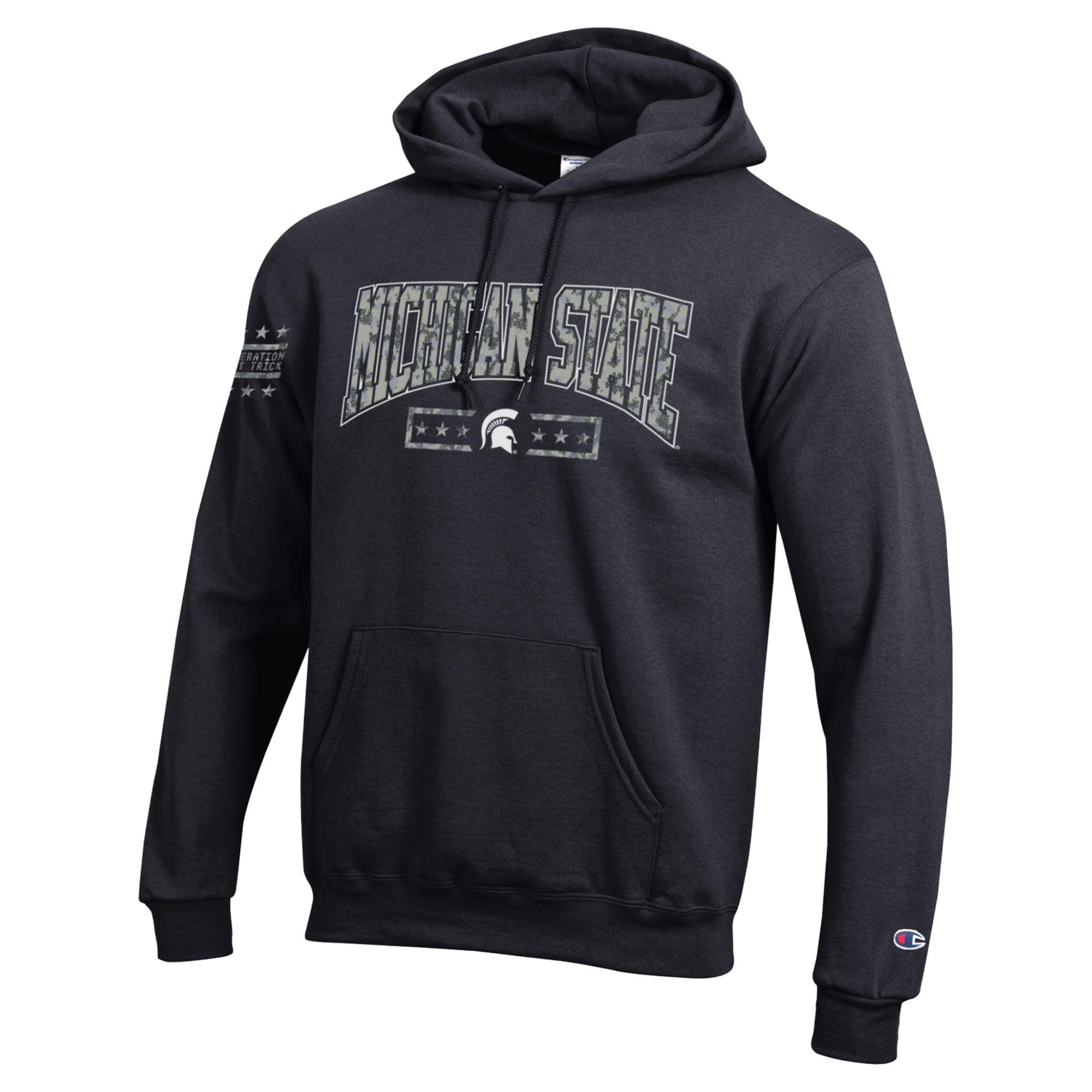 Sweat à capuche en polaire Powerblend Champion Black Michigan State Spartans Operation Hat Trick Camo Script pour homme