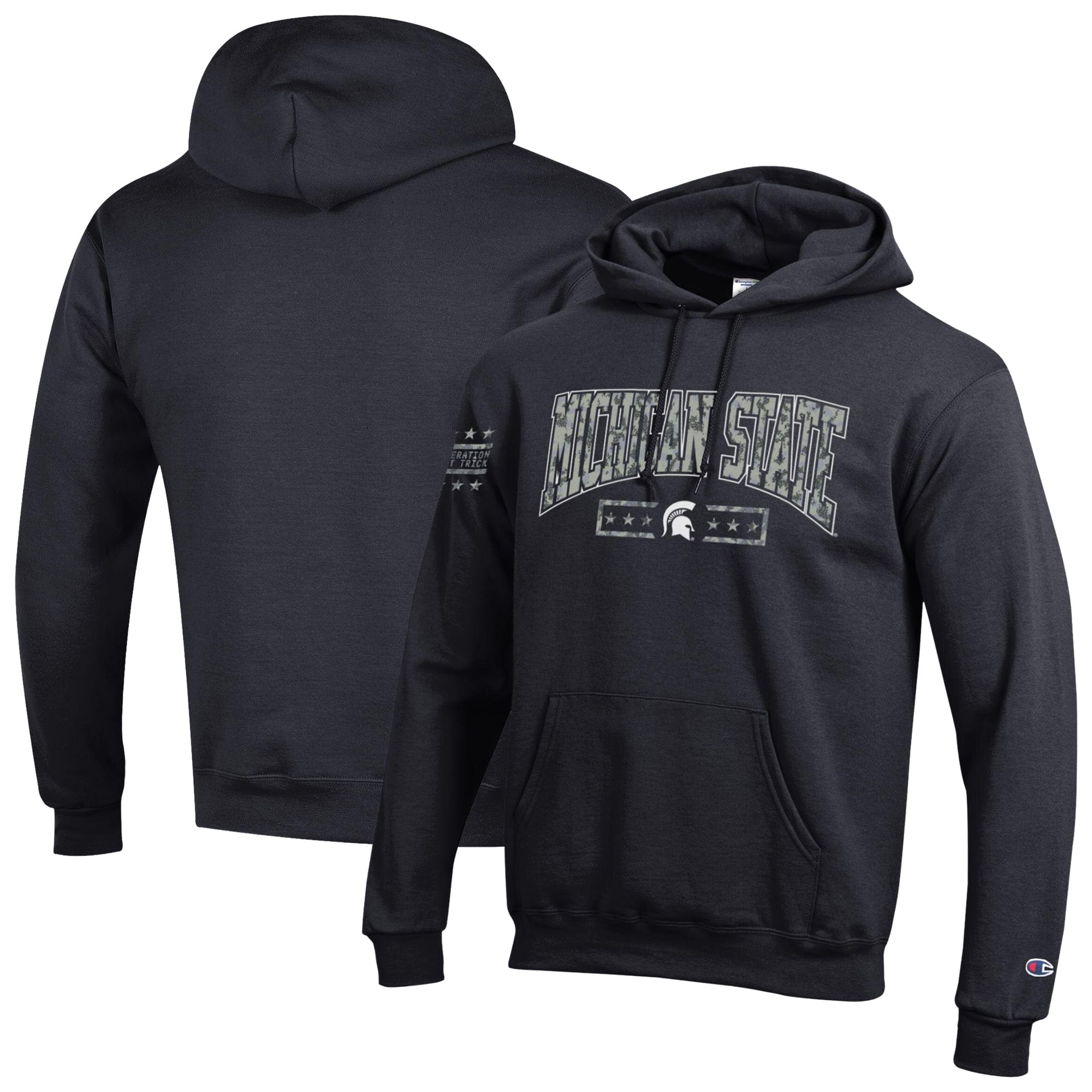 Sweat à capuche en polaire Powerblend Champion Black Michigan State Spartans Operation Hat Trick Camo Script pour homme