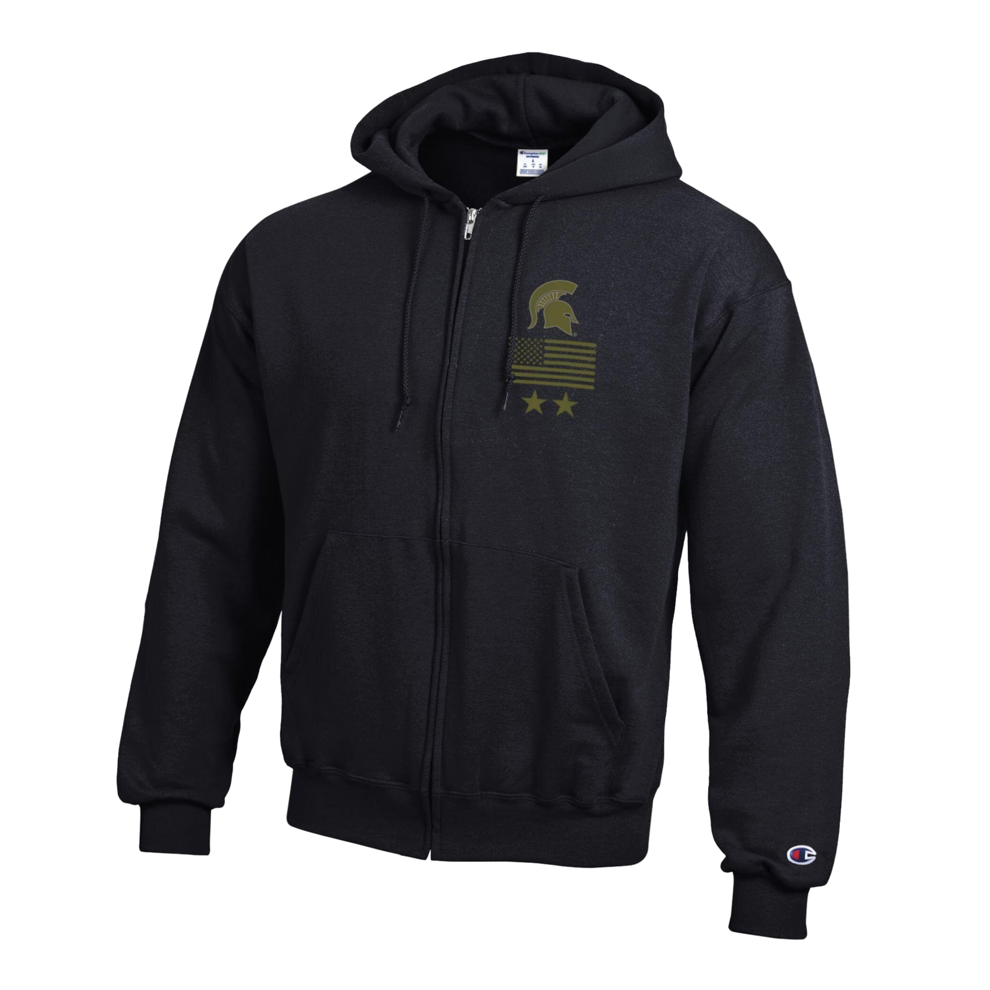 Men's Champion Black Michigan State Spartans Operation Hat Trick Flag Powerblend Fleece Full-Zip Hoodie