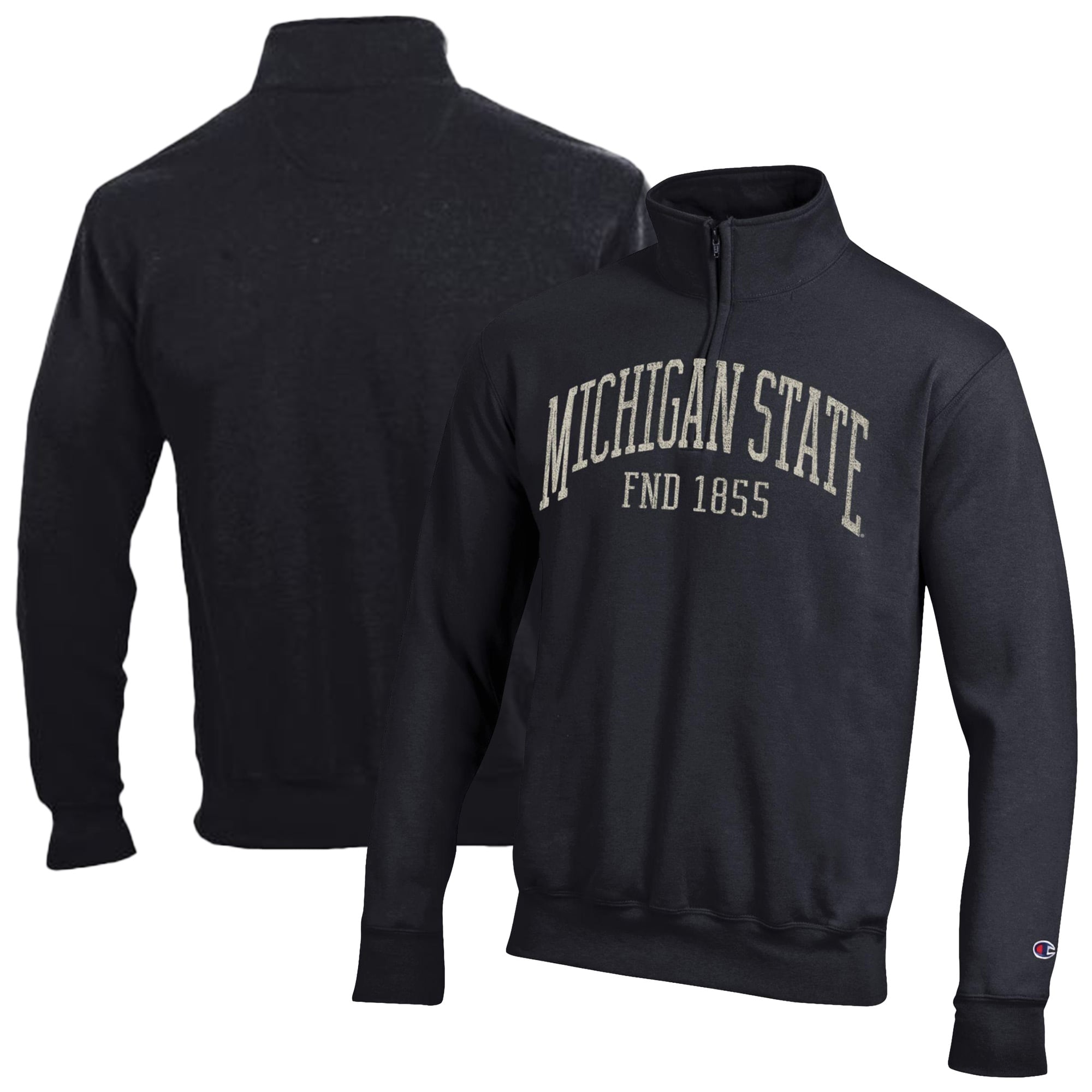 Men's Champion  Black Michigan State Spartans Powerblend Quarter-Zip Pullover