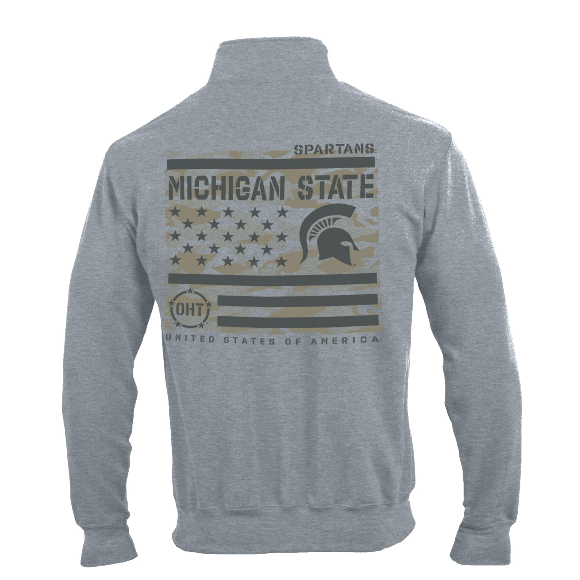 Men's Champion  Gray Michigan State Spartans Operation Hat Trick Flag Powerblend Fleece Quarter-Zip Pullover